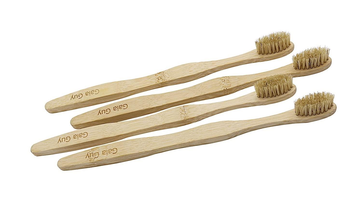 Gaia Guy Gaia Guy Natural Bristle Bamboo Toothbrush with Boar Bristles - Totally Biodegradable and Compostable - No Nylon Toothbrushes - Zero Waste 12-Pack