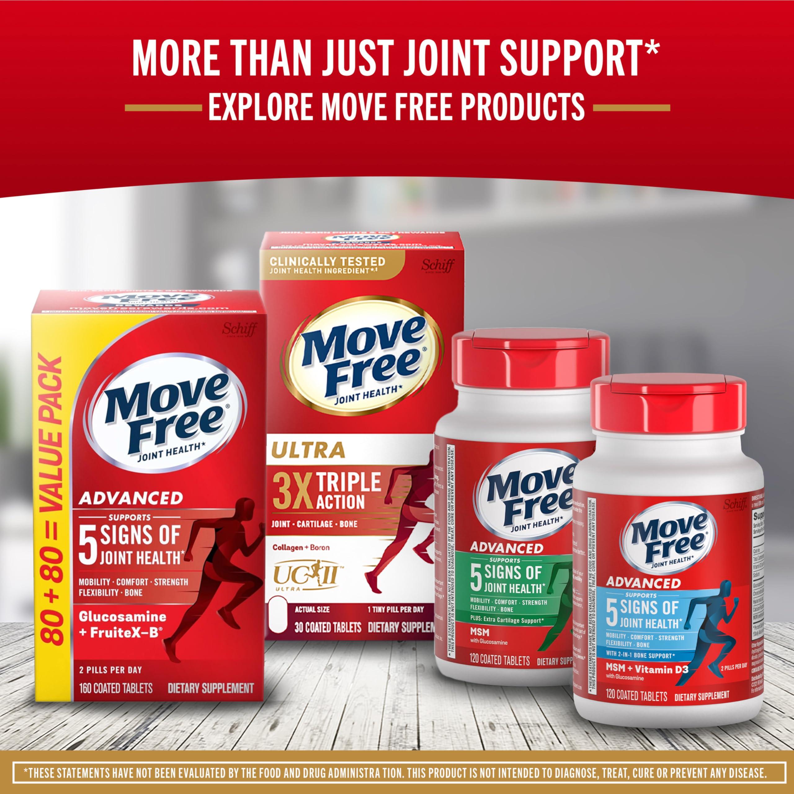 Move Free Move Free Ultra Pro with Quadruple Action Joint Support - Type 2 Collagen MSM Calcium Fructoborate & Manganese - Supports Joint Cartiliage Bone Connective Tissue, 120 Tablets (30 servings)