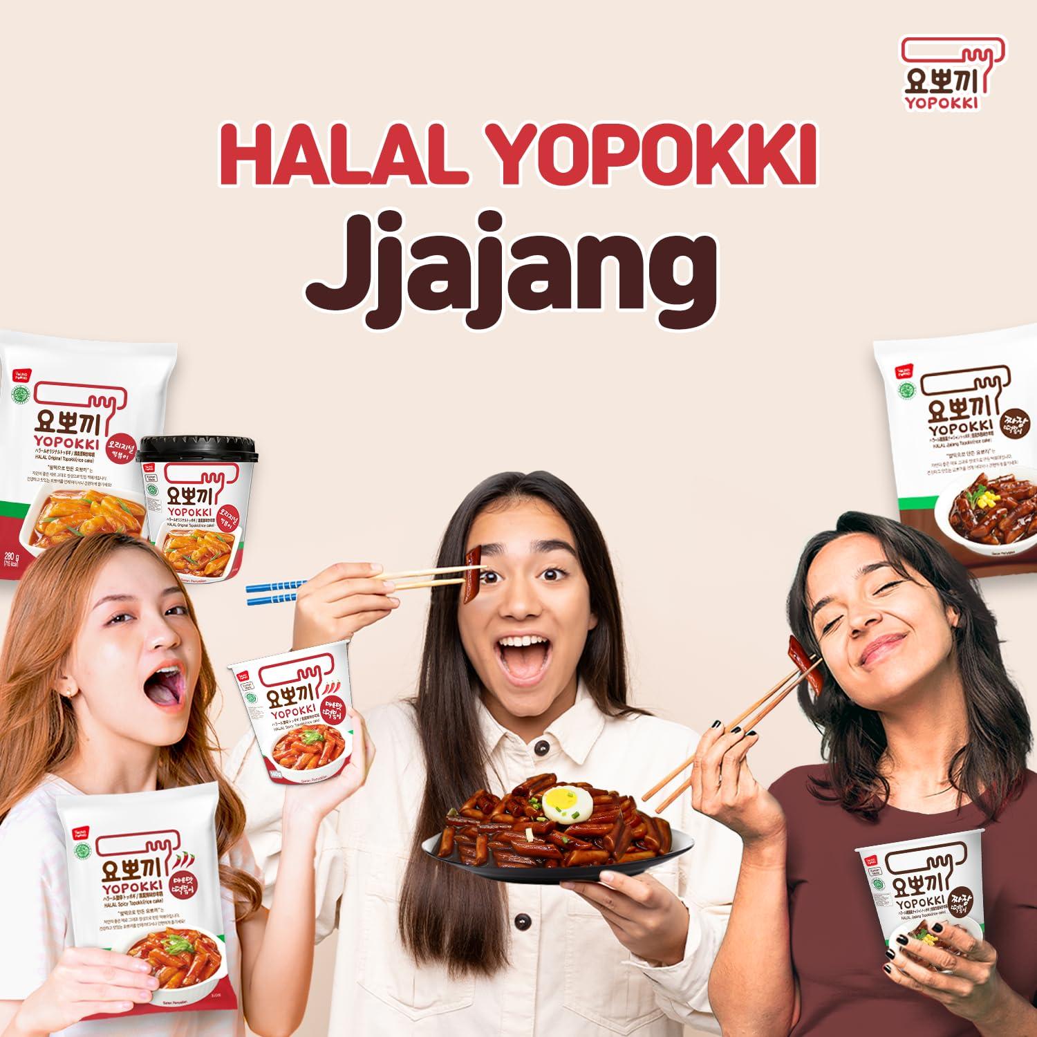 Yopokki Yopokki Instant Halal Tteokbokki Cup (Jjajang, Cup of 2) Korean Street food with Jjajang flavored sauce Topokki Rice Cake - Quick & Easy to Prepare