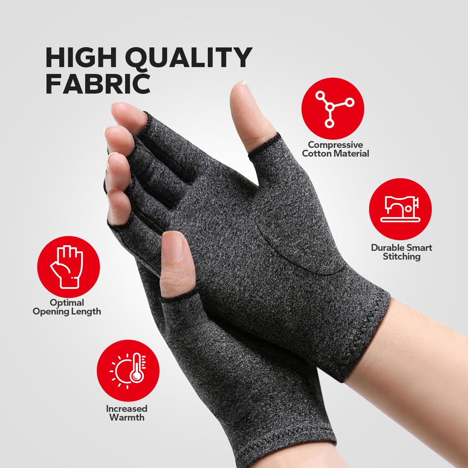 BraceBull Fingerless Compression Gloves (1 Pair), Cotton Arthritis Gloves Women Men, Arthritis Pain Relief Gloves, Hand Compression Gloves Arthritis for Carpal Tunnel, Rheumatoid, Tendonitis (S, Grey)
