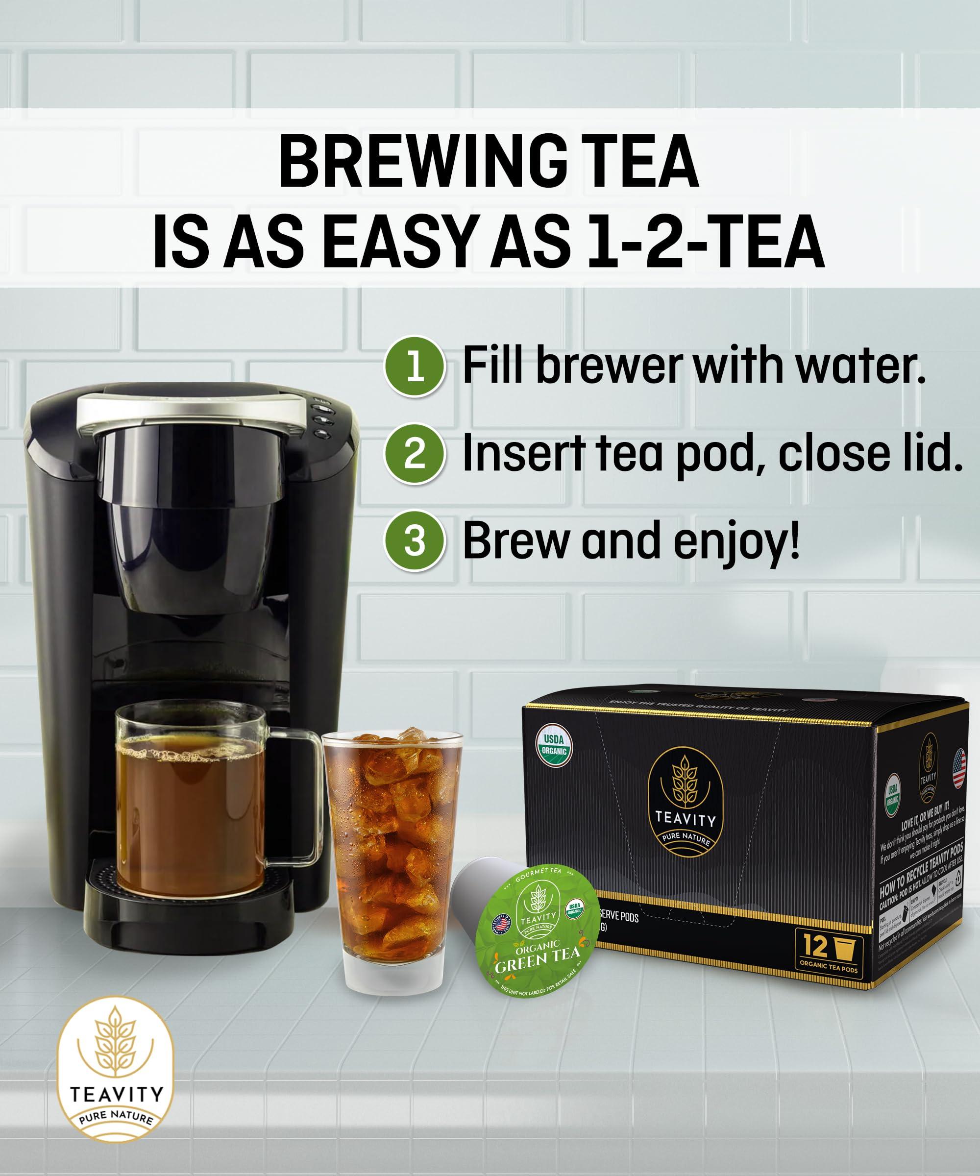 Teavity Organic Green Tea Pods for Keurig - Unsweetened Green Tea for K Cup Machines by Teavity (12 Tea Pods)