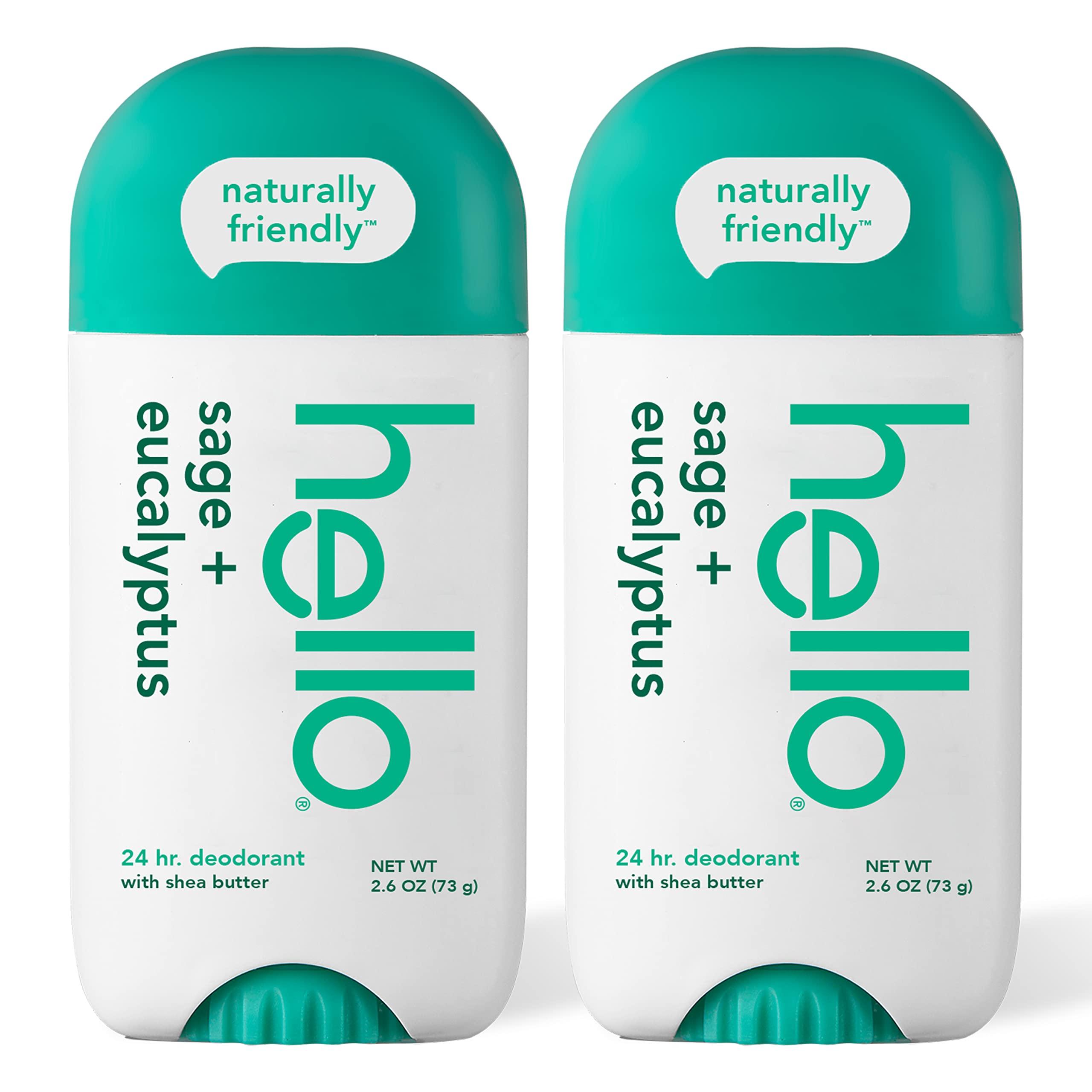 hello Hello Naturally Whitening Fluoride Toothpaste, Natural Peppermint Flavor and Tea Tree Oil & White Sage + Eucalyptus Deodorant with Shea Butter for Women + Men, Aluminum Free