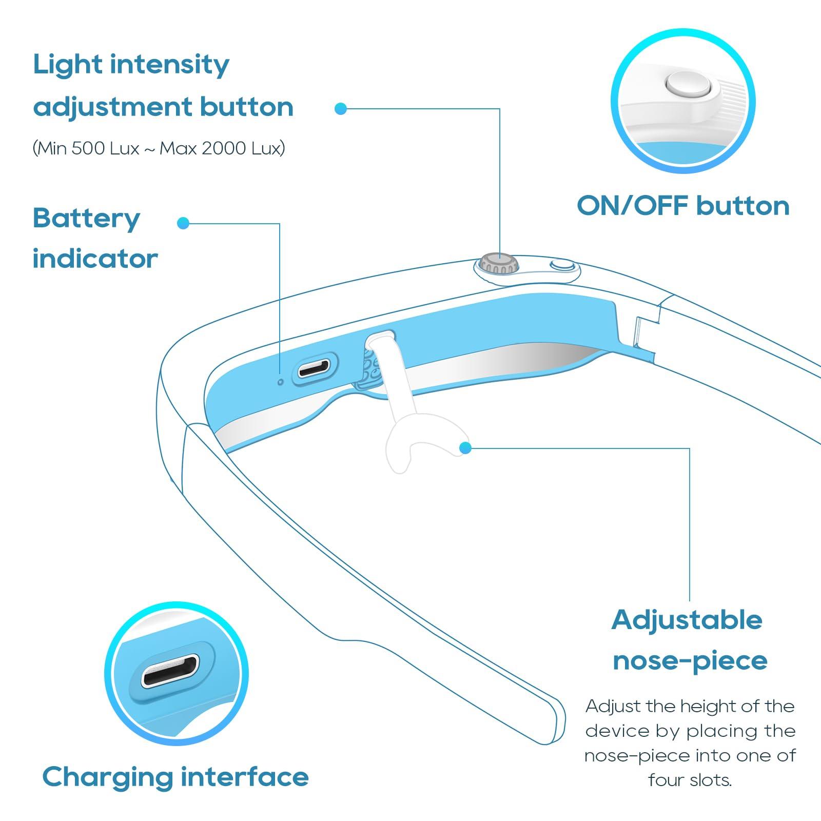 VanBoLon VanBoLon Light Therapy Glasses, Glasses Therapy Lamp Portable Daylight Lamp Natural Relief for Sleep Problems, Mood Disorders and Jet lag, Light Therapy Lamp Glasses Adjustable Brightness and Timer