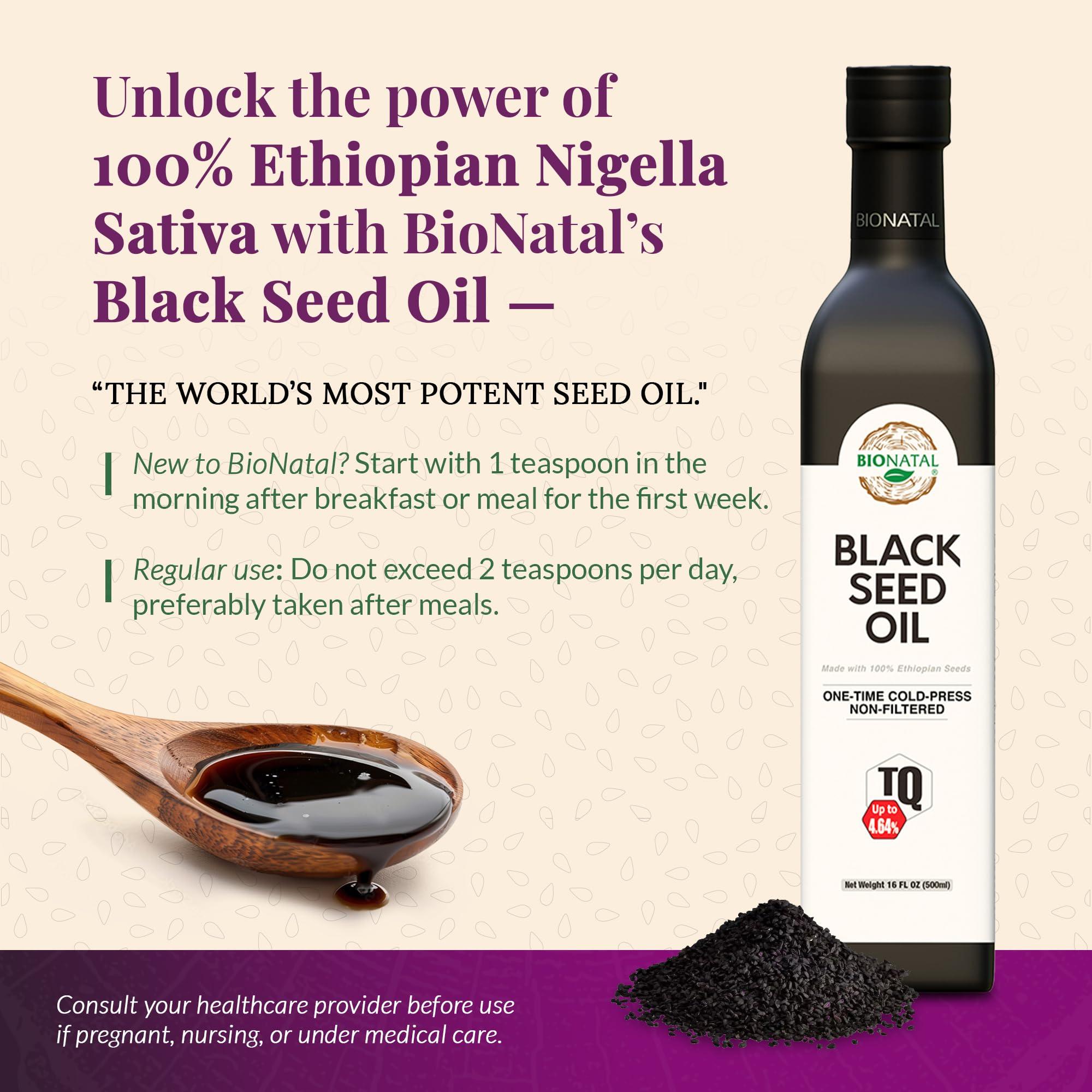 BioNatal Bionatal's Ethiopian Black Seed Oil 16oz (GLASS), Cold-Pressed, Non-Filtered, Nigella Sativa Seeds