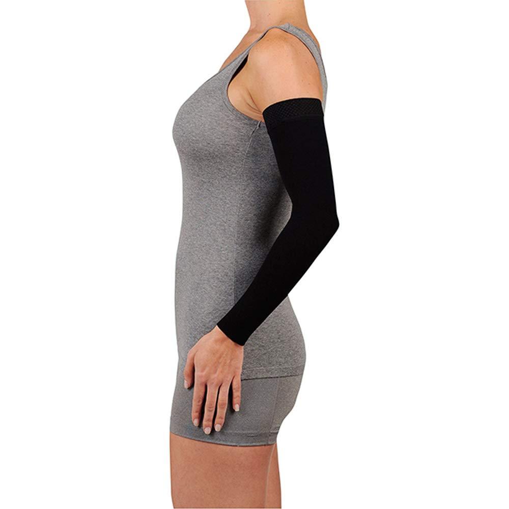Juzo Juzo Soft 2002 30-40mmhg Standard Armsleeve with Silicone Top Band for Women, Black, 2 (II) Long