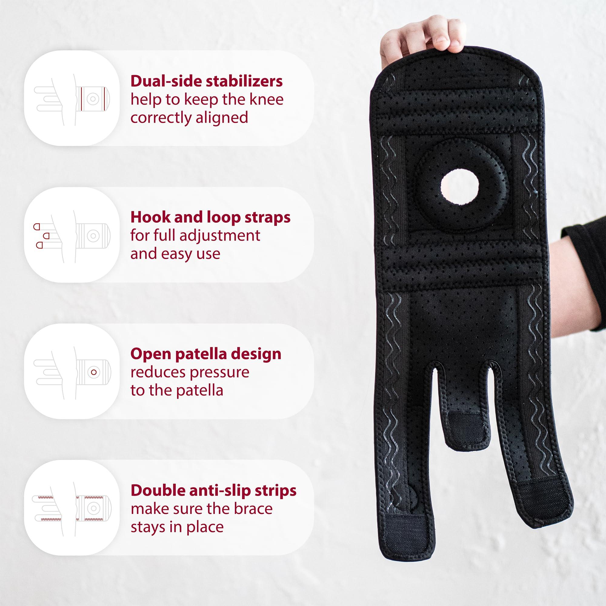 KARM KARM Kids Knee Brace - Osgood Schlatter Knee Brace Youth for Kids, Sports, Pain, Arthritis, Patella, Meniscus Tear, MCL, ACL - Adjustable Compression Support for Child, Boys & Girls (Black)