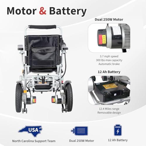 EvoTraQ EvoTraQ Electric Wheelchair for Adults, Lightweight & Foldable, Motorized Wheelchairs for Seniors, FSA/HSA Eligible, Up to 300 lbs Capacity Power, USA Based Surpport, Dual 250W Motors - Silver