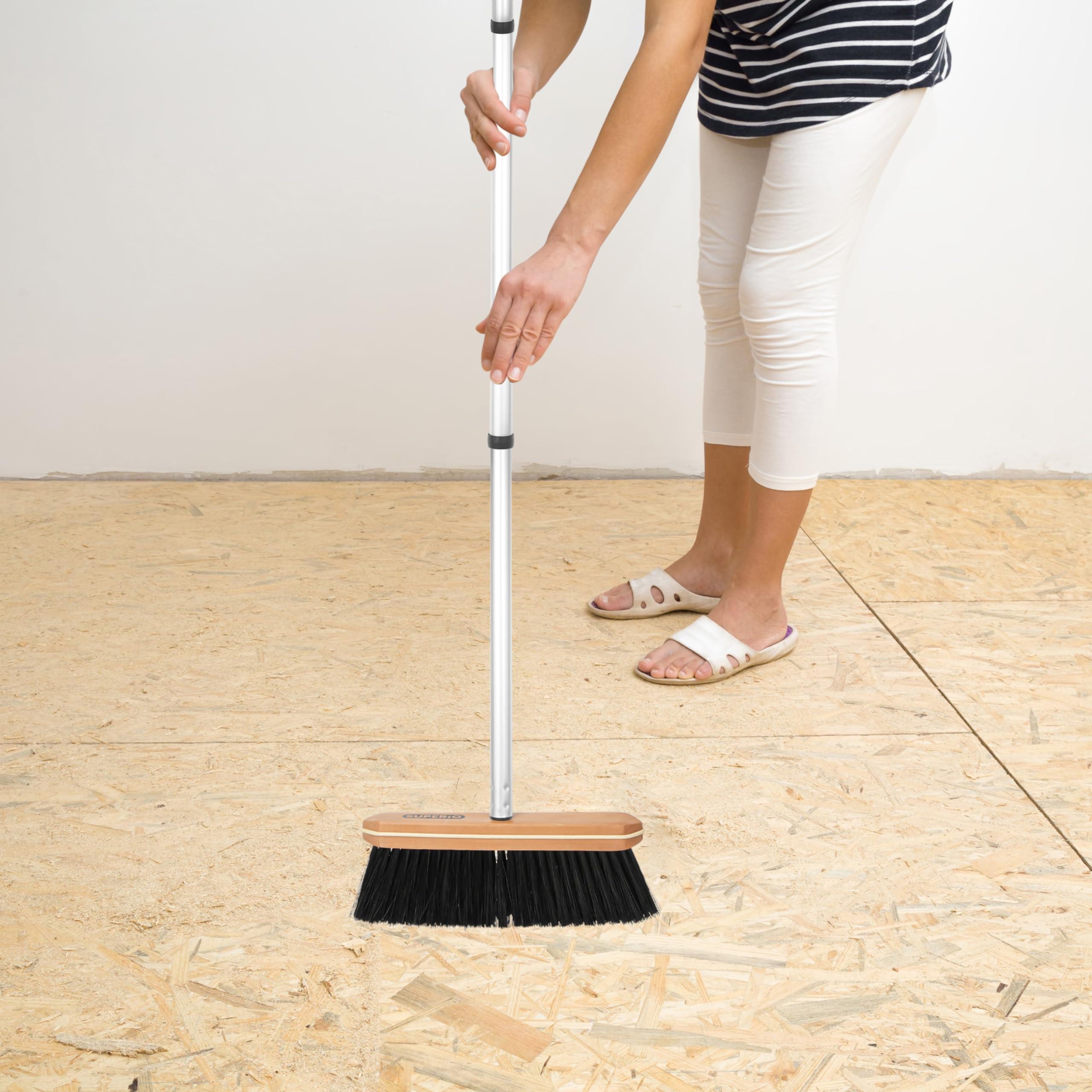 Superio Superio Kitchen Broom Premium Black Tampico Bristles, with Grey Metal 3-Part Handle, Heavy Duty Household Broom - Easy Swiping Dust and Wisp, Home, Kitchen Bedroom, Lobby, Floors and Corners