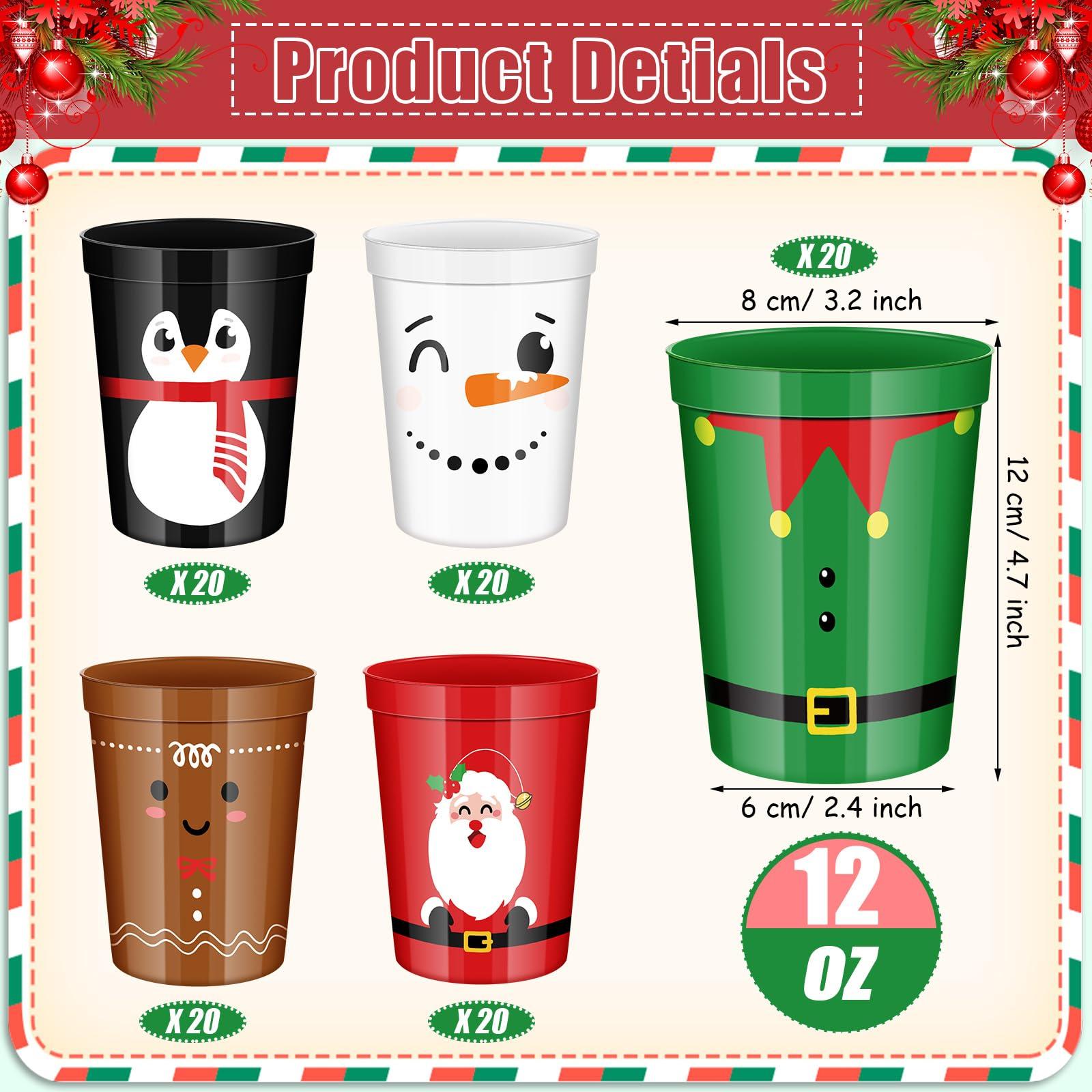 Umigy Umigy 100 Pcs Plastic Christmas Party Cups 12 oz Reusable Xmas Santa Elf Drinking Cups Disposables Merry Christmas Coffee Cups for Coffee Hot Chocolate Beer Ice Cream Christmas Party Supplies