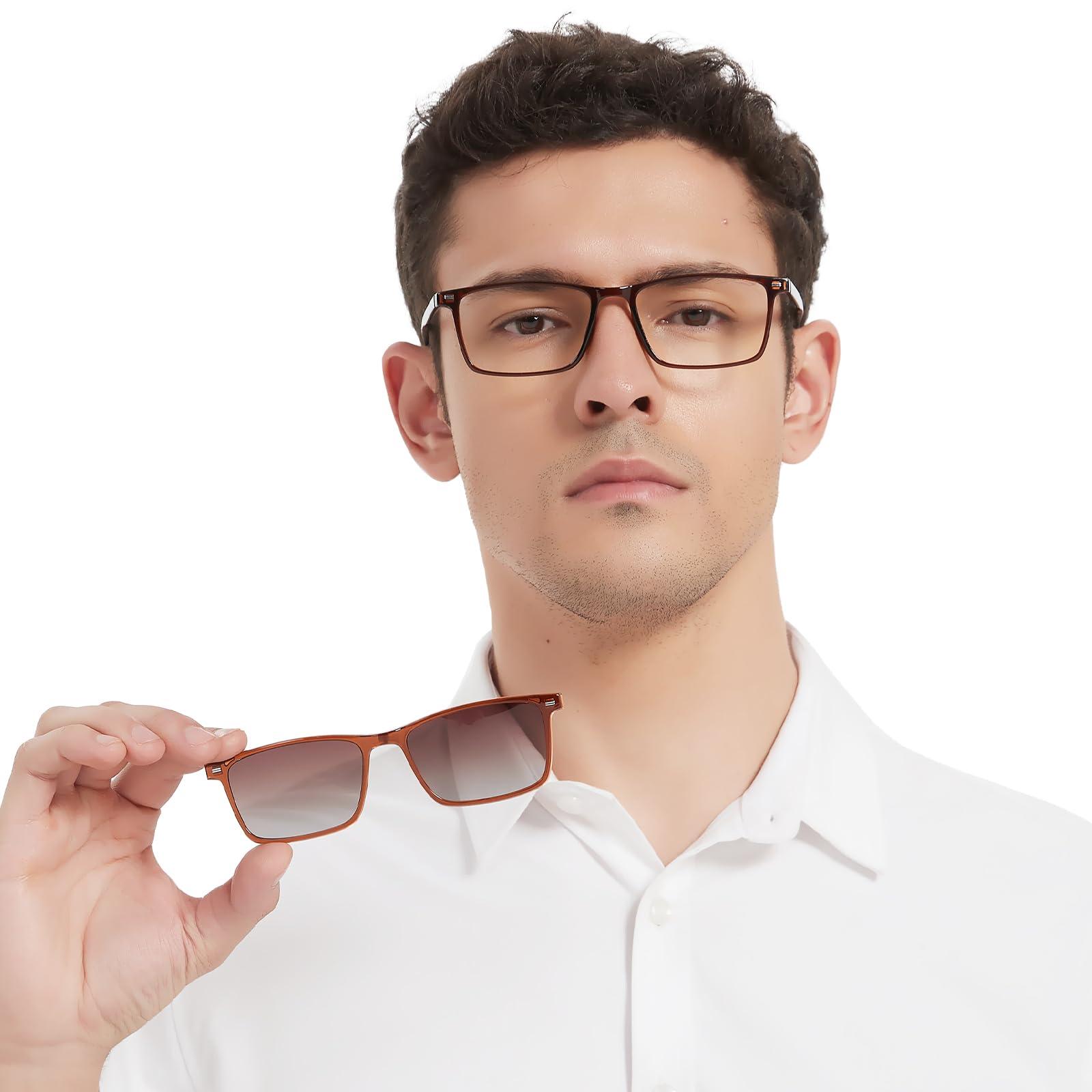 WEMOOTANTS WEMOOTANTS Reading Glasses 1.75 Men, Polarized Sunglasses with Full Readers, Men's Rectangle Brown Readers 1.75+