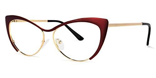 Zeelool Zeelool Oversized Cat Eye Blue Light Blocking Glasses for Women Metal Eyewear Ellen VFM0176-03 Red