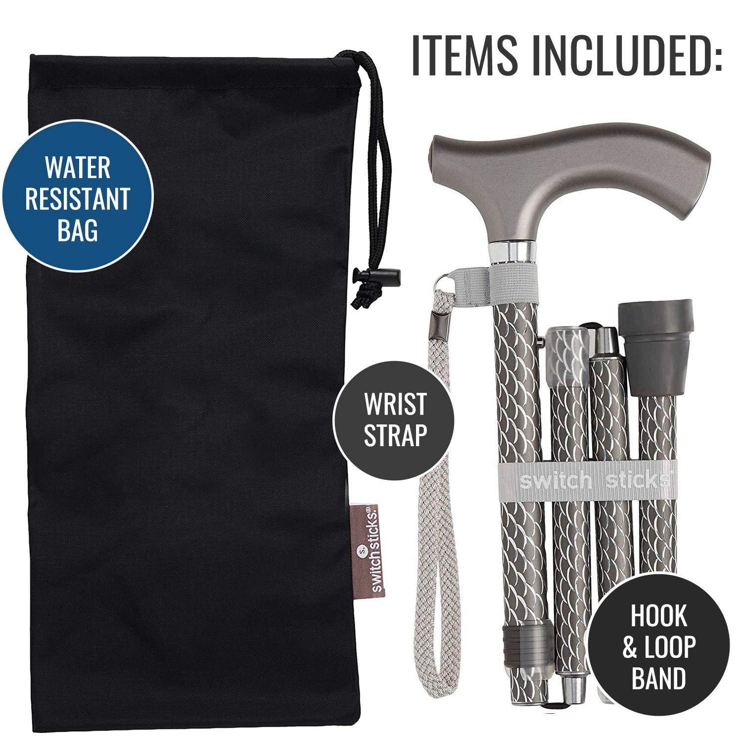 Switch Sticks Switch Sticks Walking Cane for Men or Women, Foldable and Adjustable from 32-37 Inches, FSA and HSA Eligible, Engraved Graphite (Pack of 25)