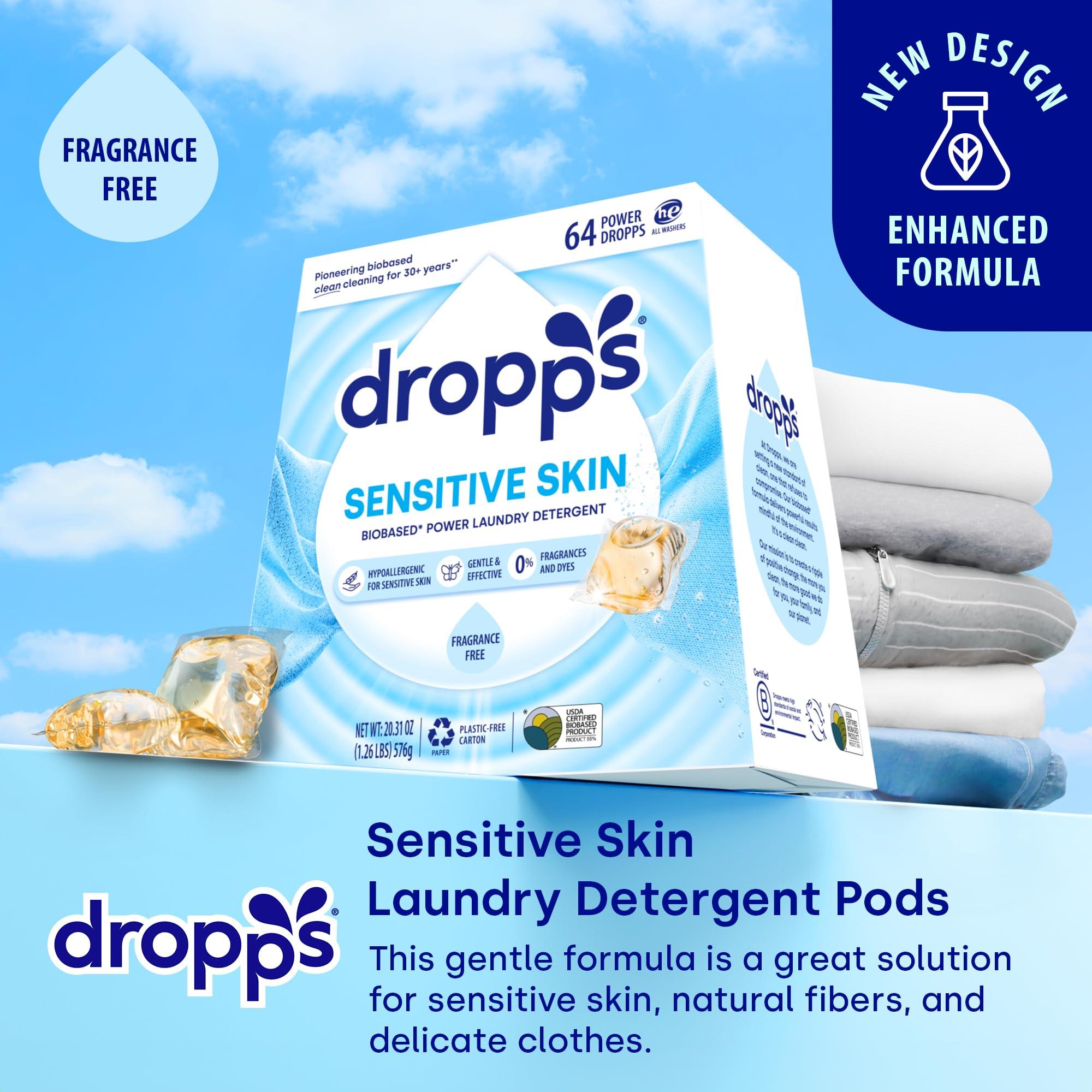 dropps Dropps Sensitive Skin Laundry Detergent Pods, Unscented (64 Tablets) - Dermatologist Tested Laundry Pods - HE Compatible Laundry Supplies for Clean Clothes, Vegan & Dye-Free