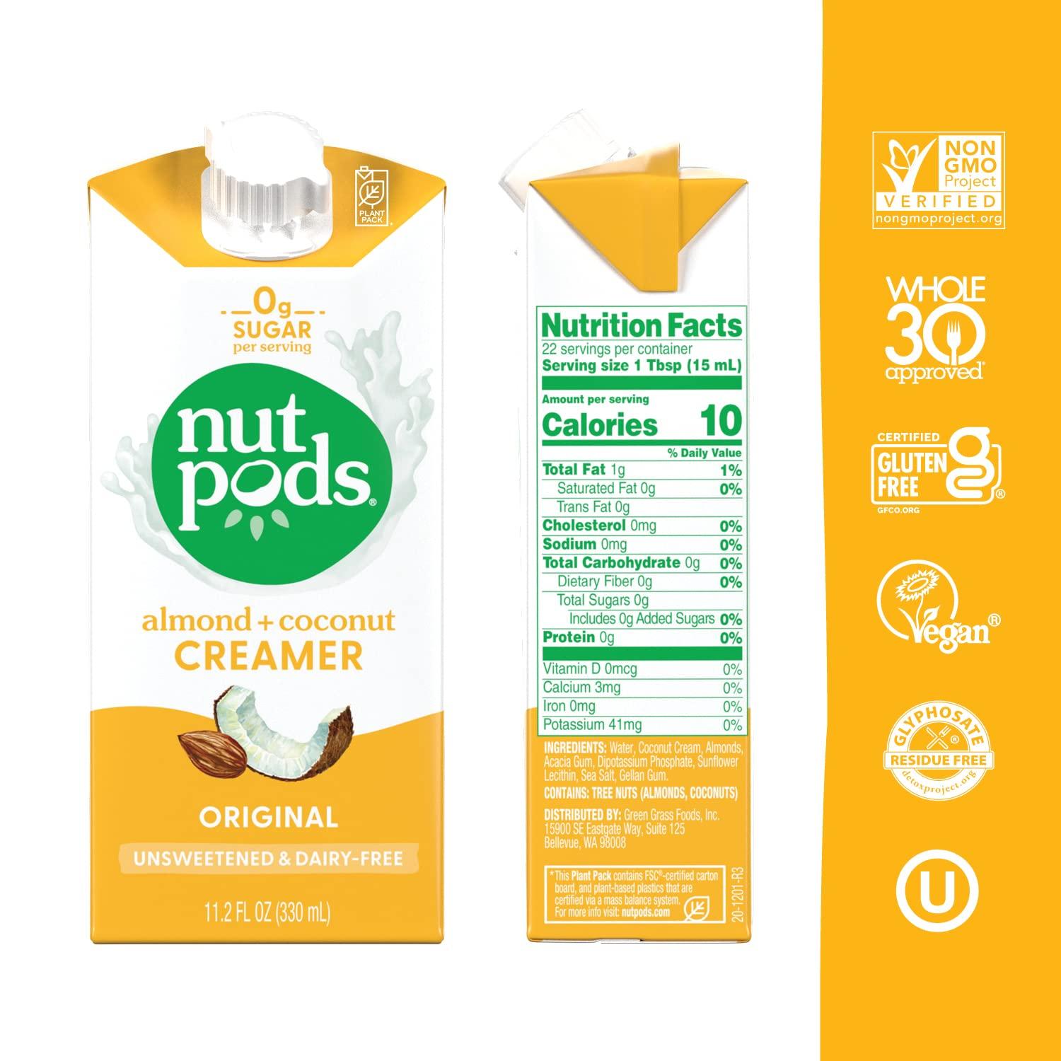nutpods nutpods Original Coffee Creamer - Unsweetened Non Dairy Creamer Made from Almonds and Coconuts - Keto Creamer, Whole30, Gluten Free, Non-GMO, Vegan, Sugar Free, Kosher (4-Pack)