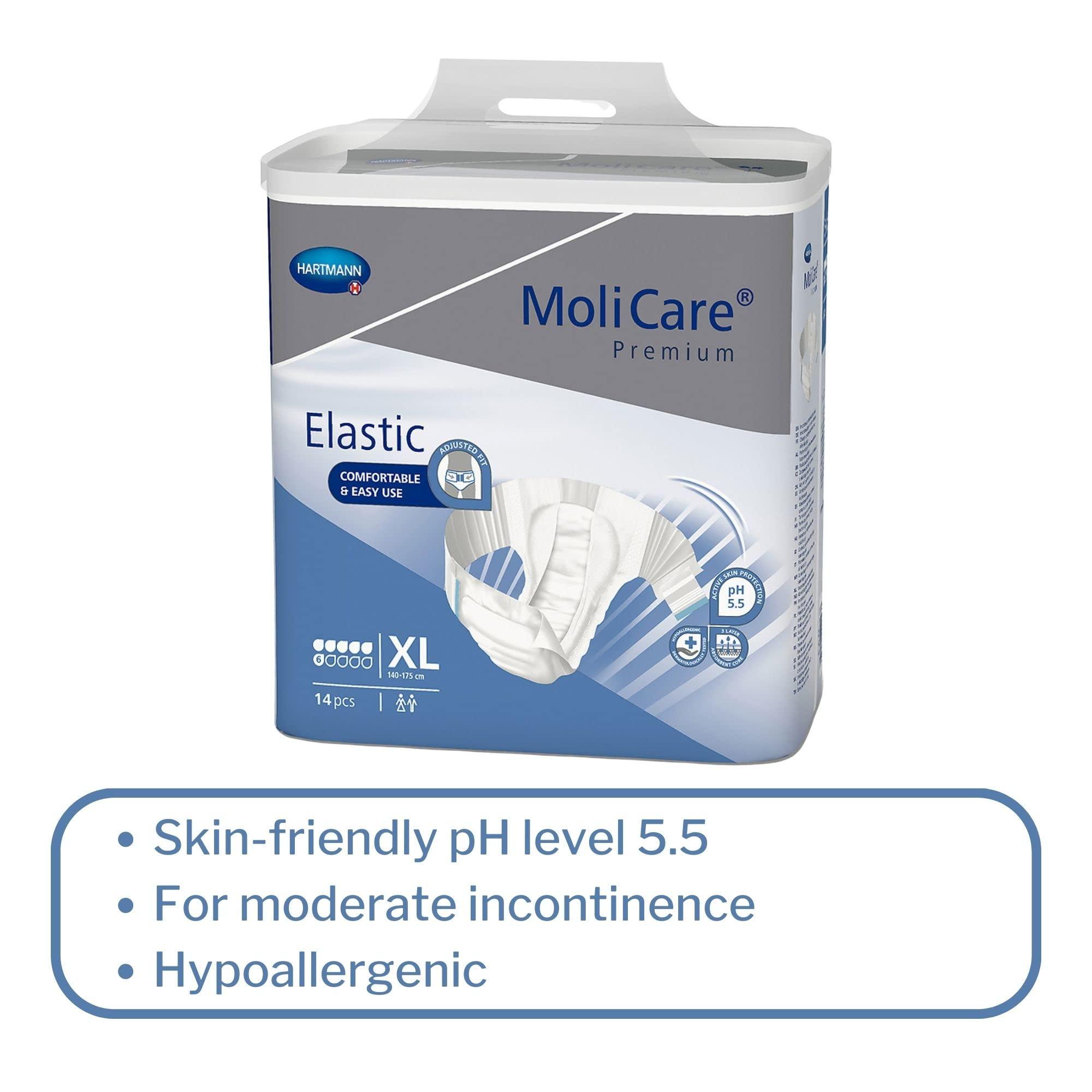 HARTMANN H MoliCare Premium Incontinence Brief, 6D - Moderate Absorbency Adult Diaper with Refastenable Tabs - Unisex, Size XL, 14 Count, 4 Packs, 56 Total