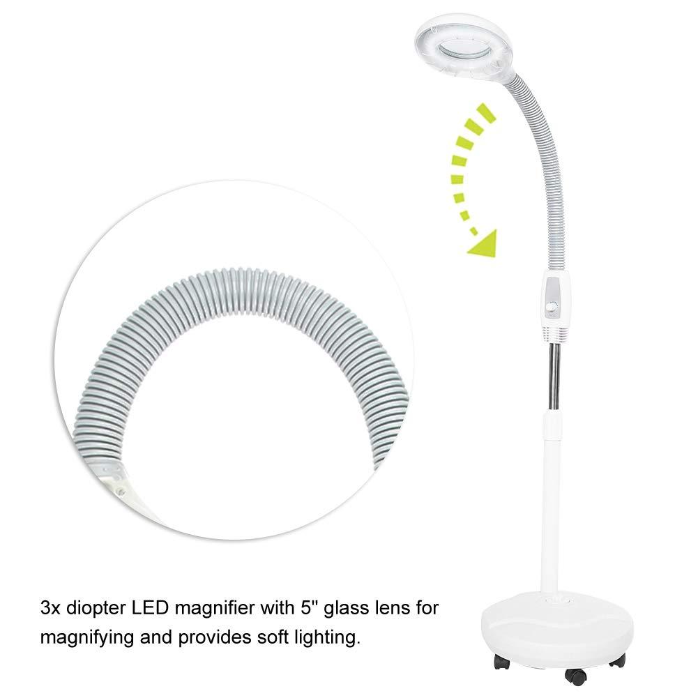 Qkiss Magnifier Floor Stand Lamp, LED Magnifying Lens, LED Magnifying Lamp, 3X Magnifying LED Light,Adjustable Height Stand for Beauty Makeup Detailed Care & Illumination(US)