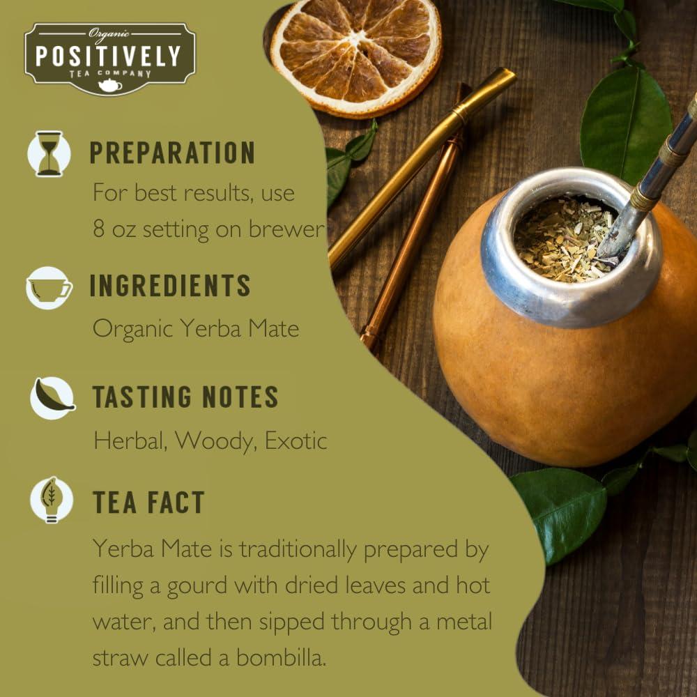 Organic Positively Tea Company Organic Positively Tea Company, Yerba Mate Tea (Unsmoked), K-Cup Compatible, 96 Pods