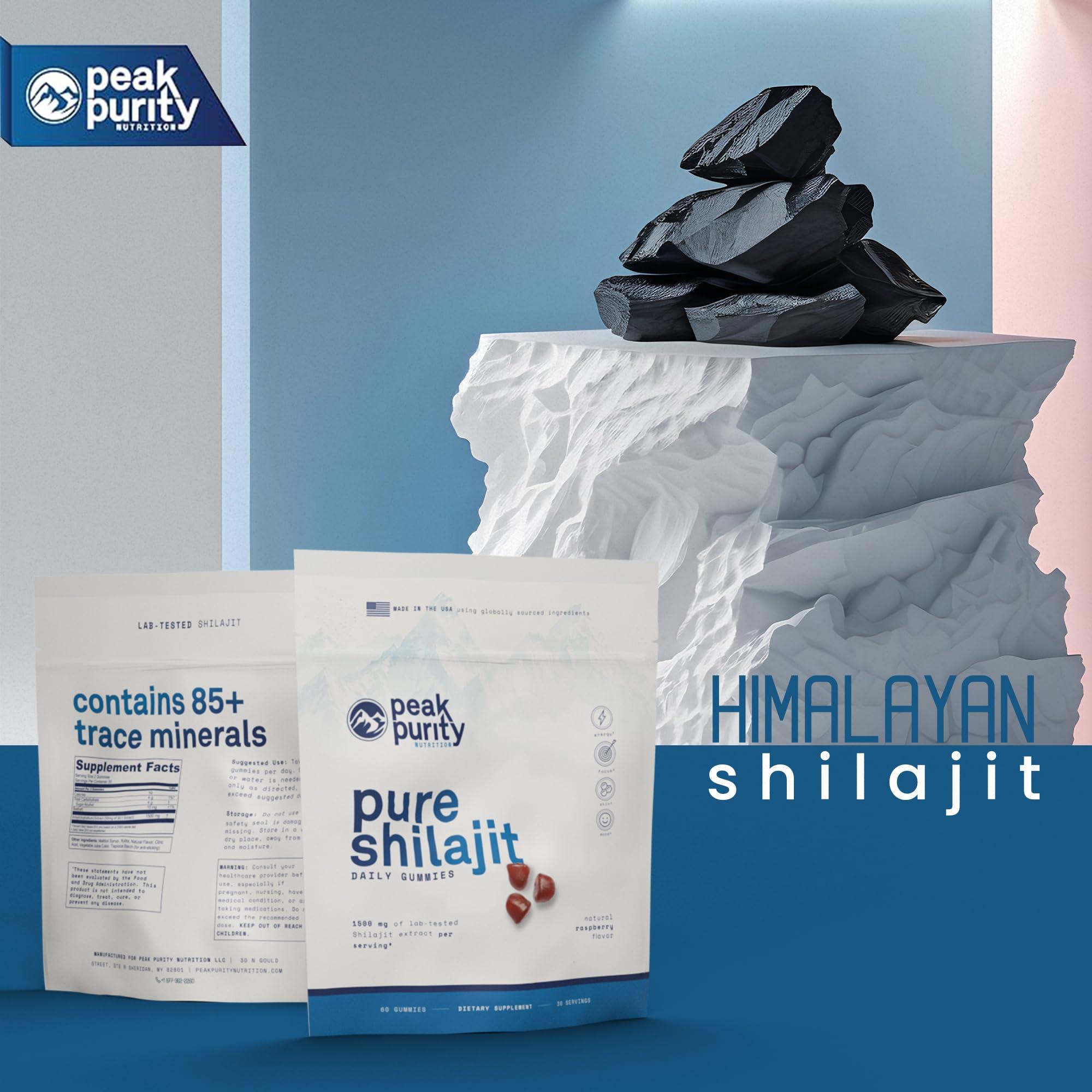 Peak Purity Peak Purity Shilajit Gummies - Pure Himalayan Shilajit for Men, Natural Energy Nootropic Supplement, Shilajit for Women, 85+ Trace Minerals for Focus and Stamina Support, 60 Gummies