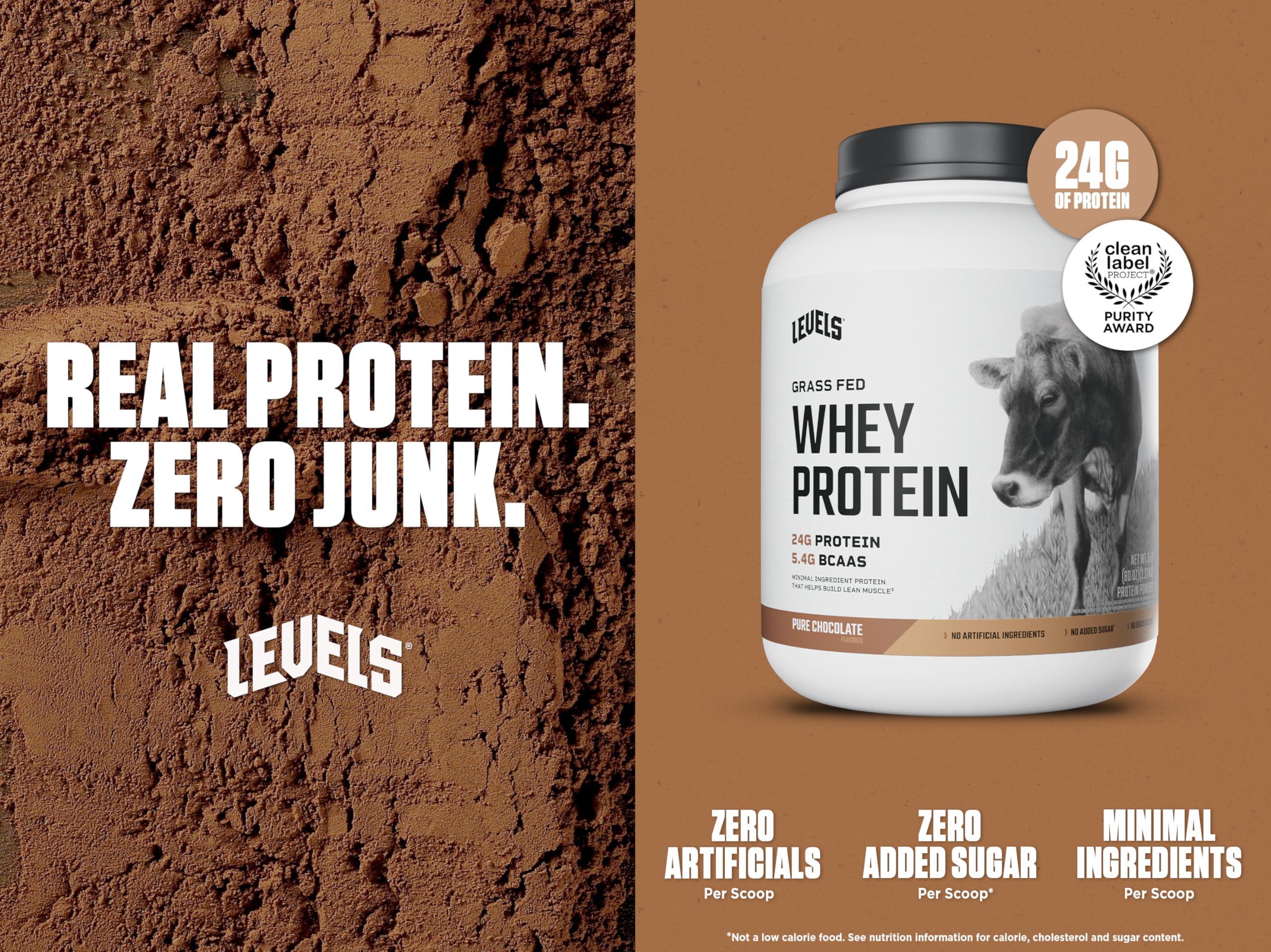 Levels Nutrition Levels Grass Fed Whey Protein, No Artificials, 24G of Protein, Pure Chocolate, 5LB