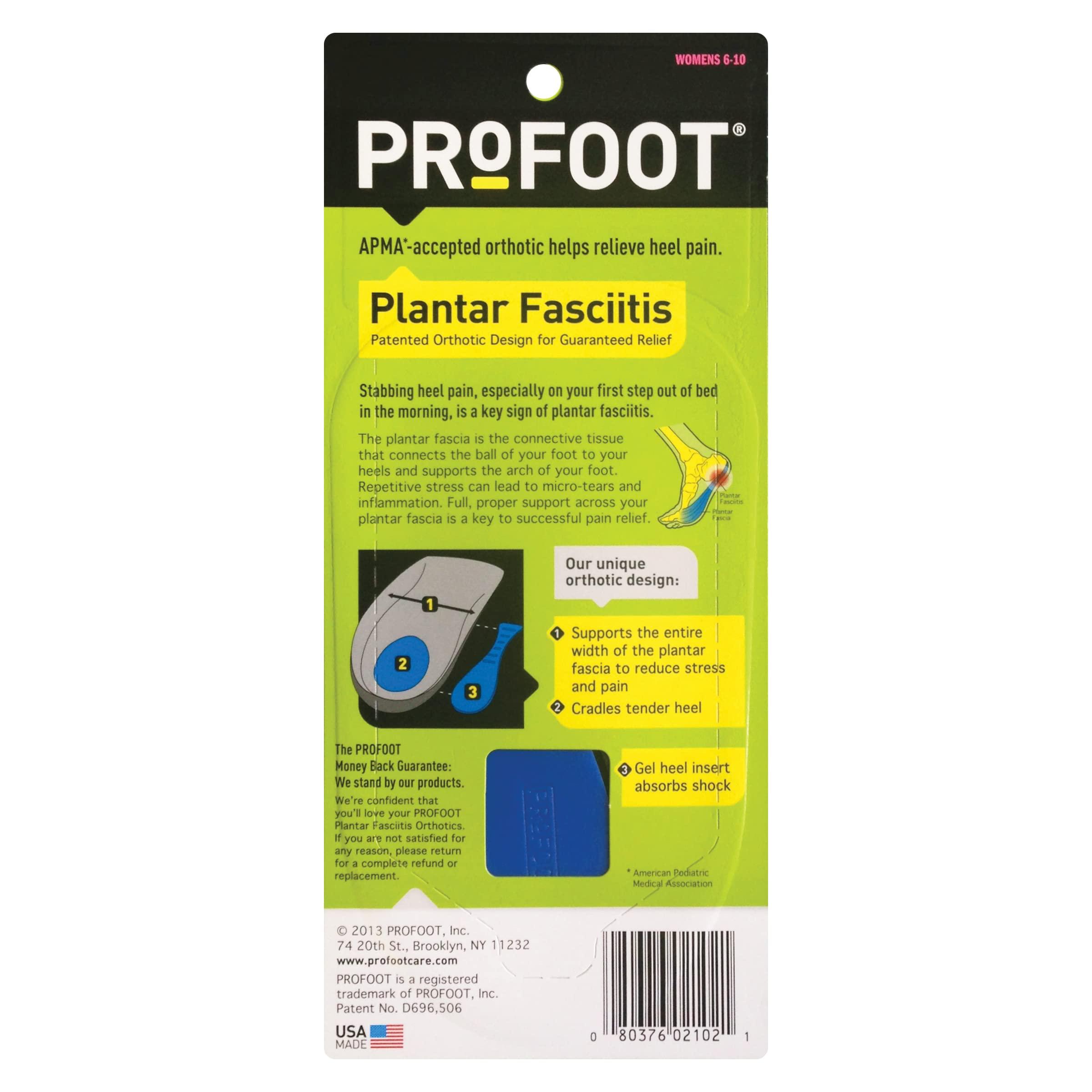 PROFOOT Profoot Orthotic Insoles For Plantar Fasciitis & Heel Pain, Women\'s 6-10, 1 Pair