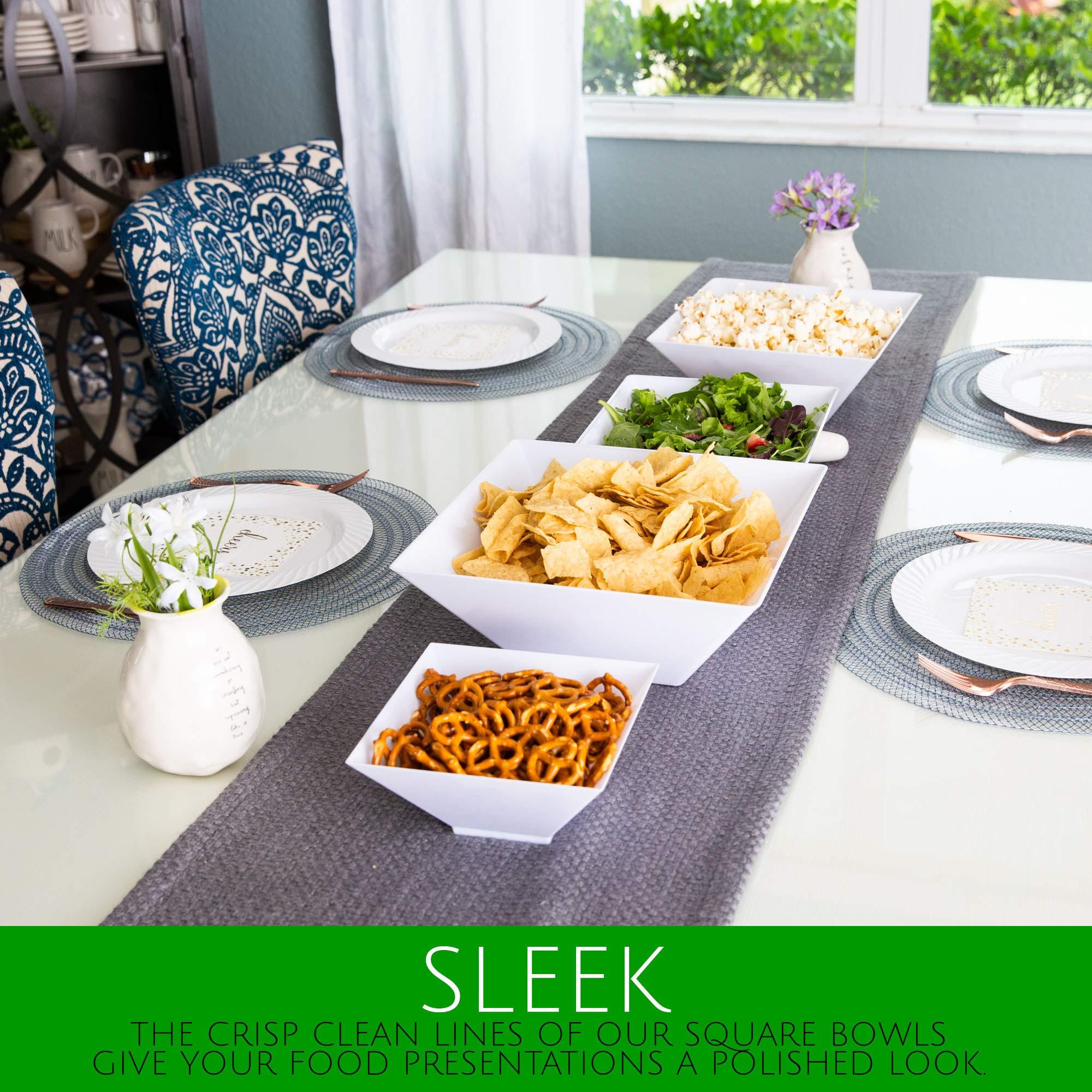 PLASTICPRO PLASTICPRO Disposable Square Plastic Serving Bowls Extra Heavy Duty for Party\'s Snack or Salad Bowl, Heavy Duty, Elegant (Large, Black)