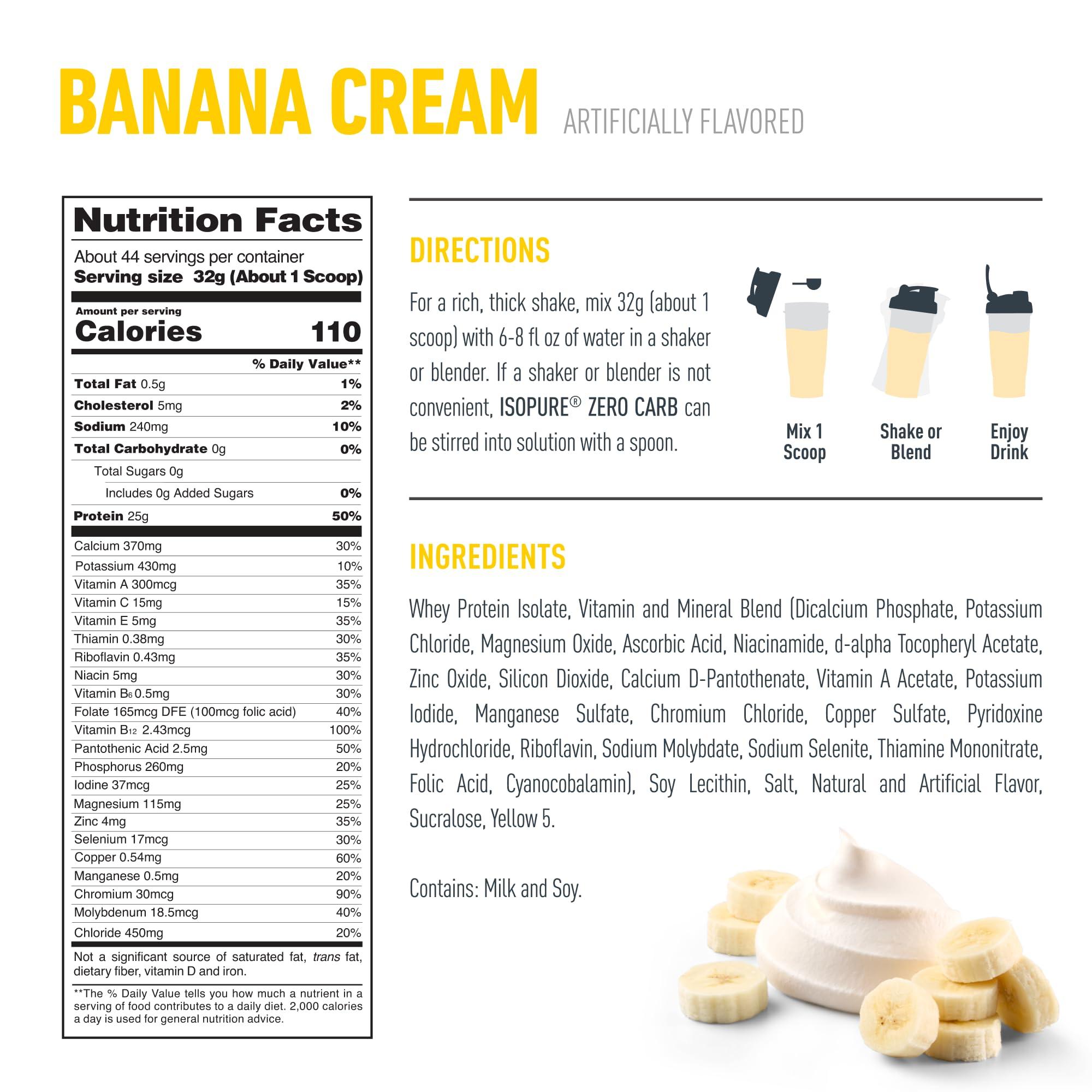 Isopure Isopure Zero Carb 100% Pure Whey Isolate Protein Powder, Lactose Free, Gluten Free, With Vitamins, Banana Cream, 25g Protein Per Serving, 3 Lbs, 44 Servings (Packaging May Vary)