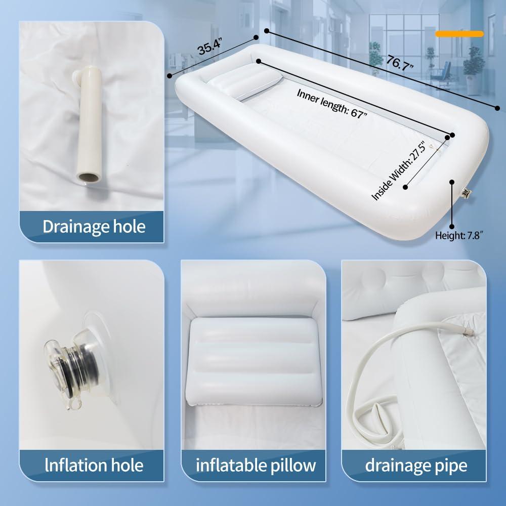 JJFFTAO JJFFTAO,Medical Inflatable Bathtub,Bed Bath,Medical PVC Bedside Shower bathtubKit,Bed Shower for Patients with Reduced Mobility,Bedside Water Bag+Electric air Pump+Medical Inflatable Shampoo Basin