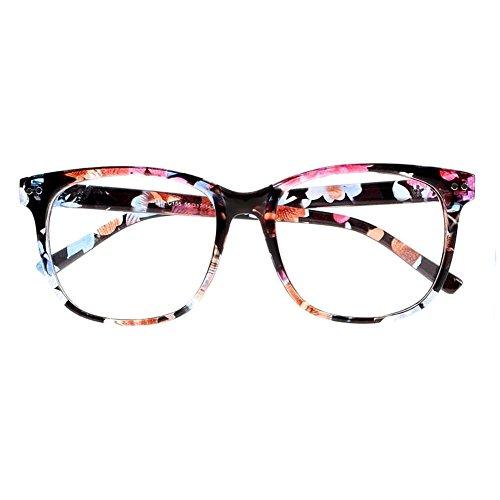 Newsight Oversized Eyeglasses Square Large Lenses Stars Pattern Reading Glasses Readers (Flower, 3.0)