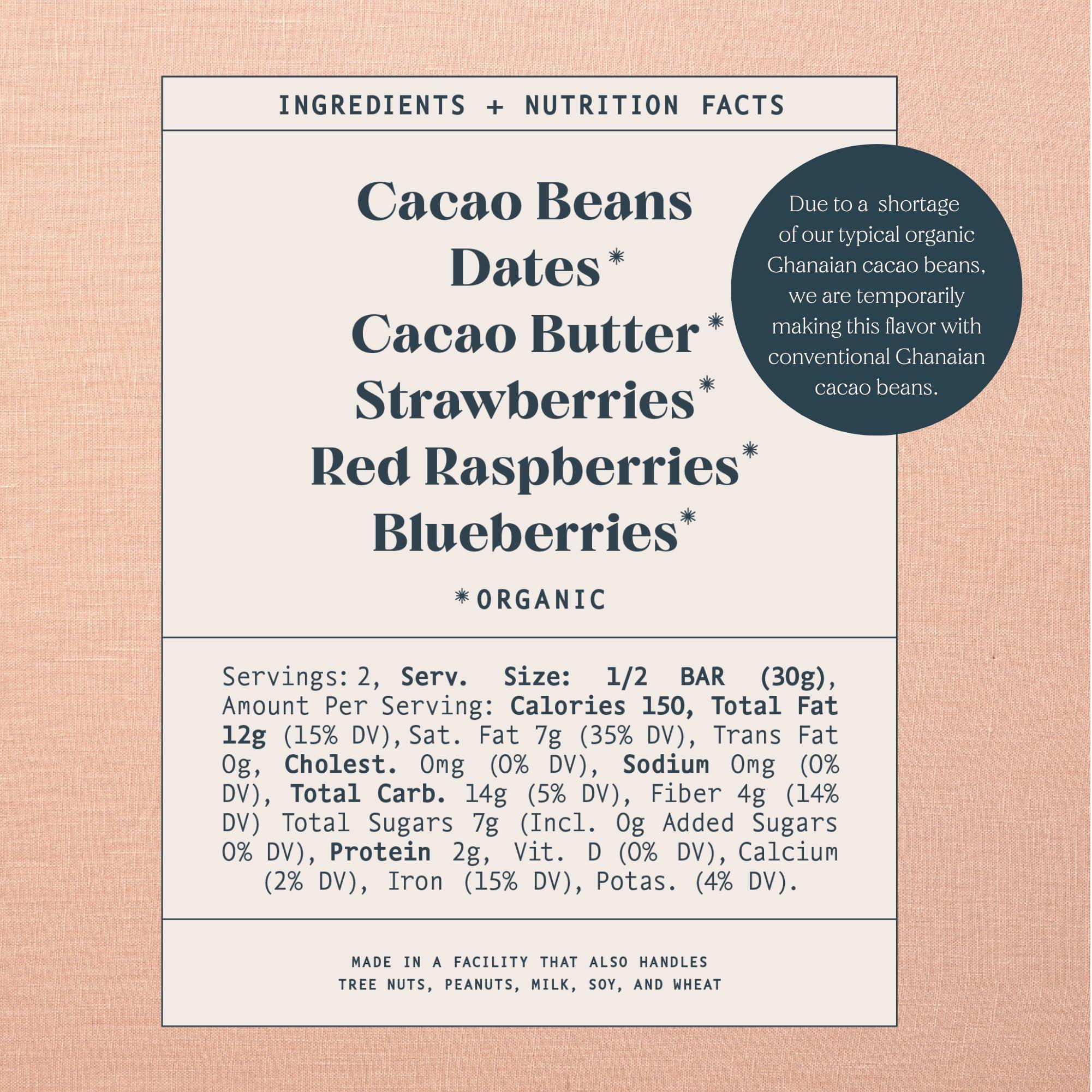 Spring & Mulberry Spring & Mulberry Dark Chocolate Bars Healthy Dark Chocolate, Date-Sweetened, Perfect for Valentines Day Gift Giving - Mixed Berry 3 Pack