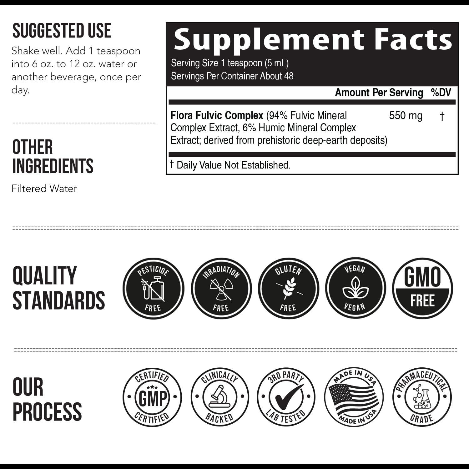 Triquetra Health Flora Fulvic | Fulvic Acid + Humic Acid Complex 550 mg |Mined in Utah, Prehistoric Deep Earth Extract | Immunity, Gut, Digestion Natural Trace Mineral Complex, Fulvic Acid Supplement 8 fl oz.