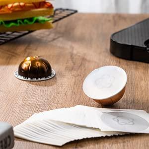 RECAFIMIL RECAFIMIL Reusable Vertuo Capsule ReFill Grind Tool Kit for VertuoLine Capsules with Aluminum Foils Seals Compatible with Nespresso Vertuoline Pods (200 pcs foils)