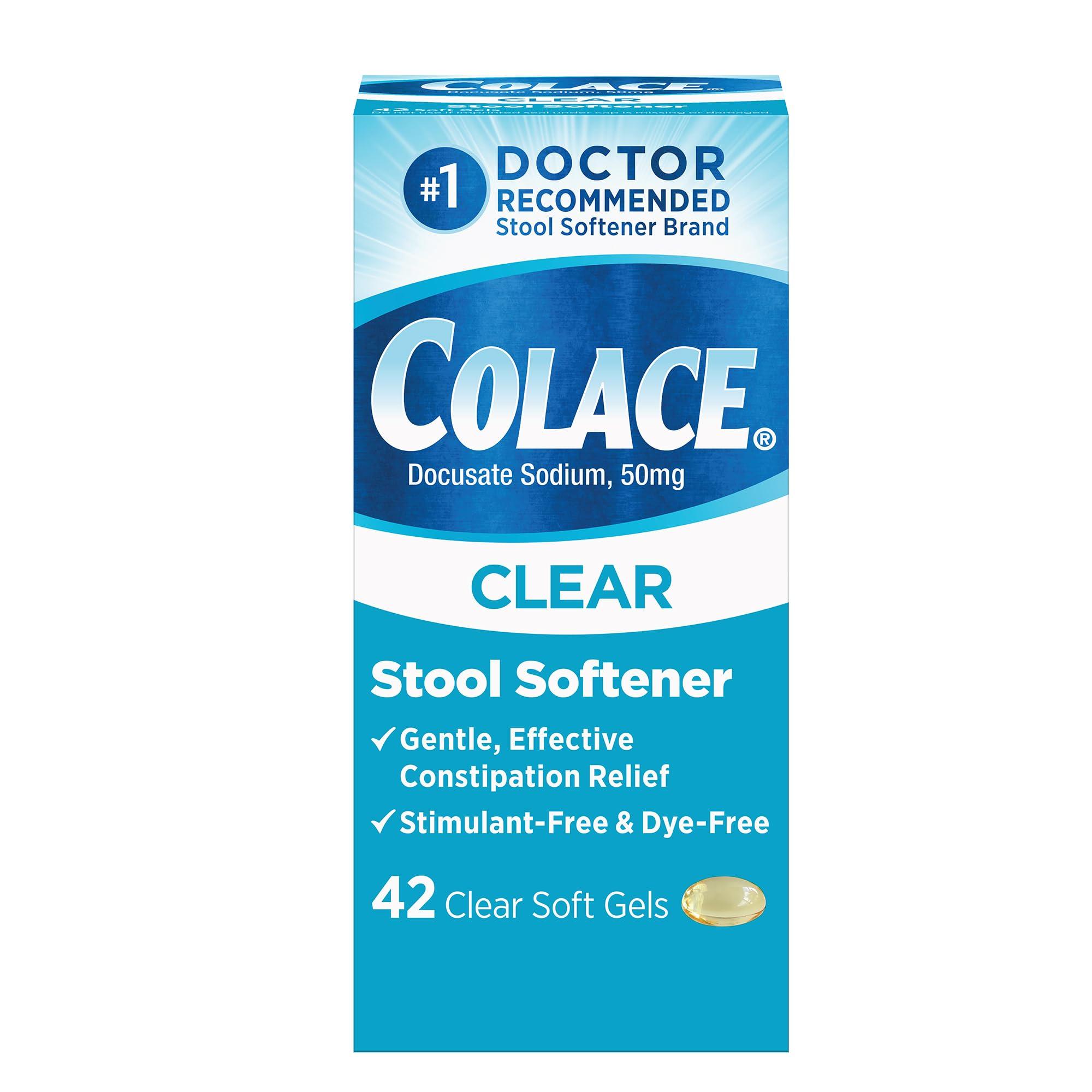 Colace Colace Clear Stool Softener Soft Gel Capsules Constipation Relief 50mg Docusate Sodium Doctor Recommended 42ct