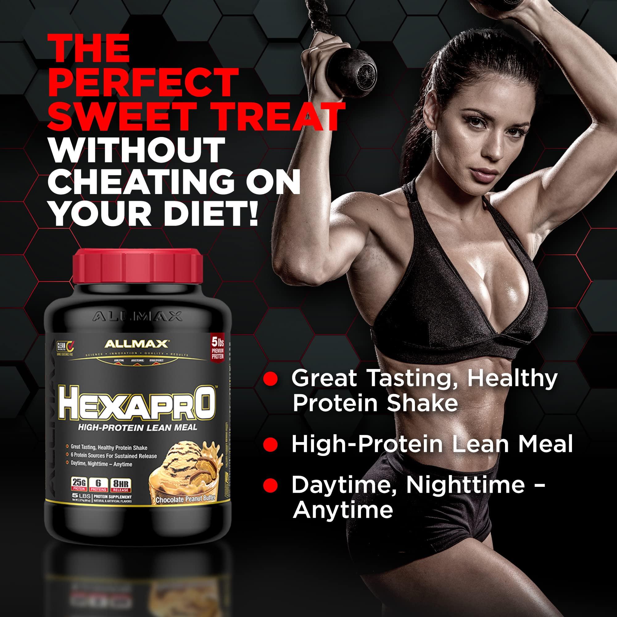 ALLMAX Nutrition ALLMAX HEXAPRO, Chocolate - 5 lb - 25 Grams of Protein Per Serving - 8-Hour Sustained Release - Zero Sugar - 52 Servings