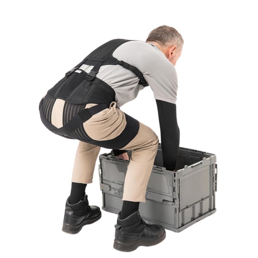 Mediaid Mediaid Textile Exoskeleton Suits for Industrial Labor, Farming and Heavy Lifting l Full-Body Posture Support for Men & Women (Top Medium/Bottom Medium), Black