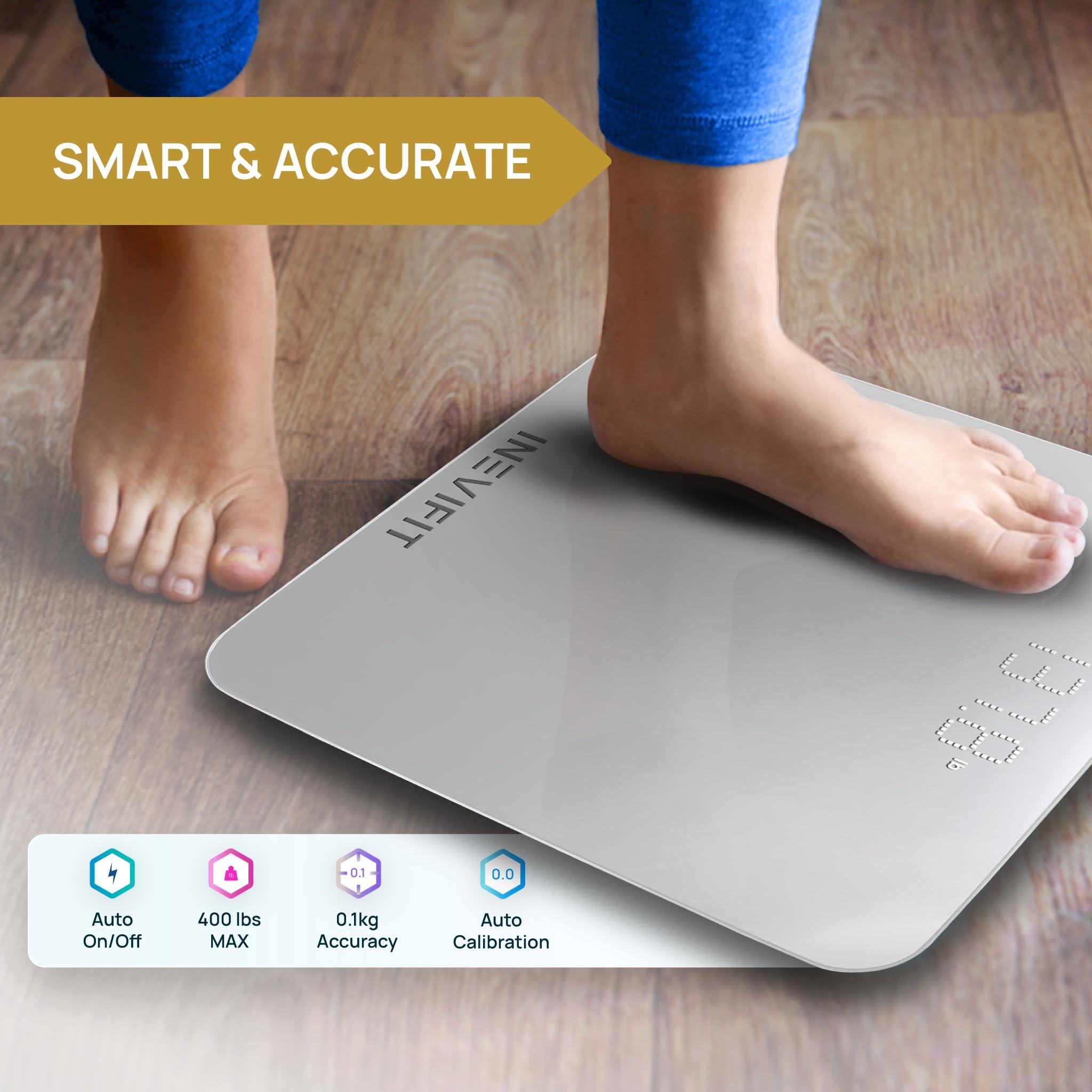 inevifit INEVIFIT Smart Bathroom Scale, Highly Accurate Bluetooth Digital Bathroom Body Weight Scale, Precisely Measures Weight & BMI for Unlimited Users (S-Silver)