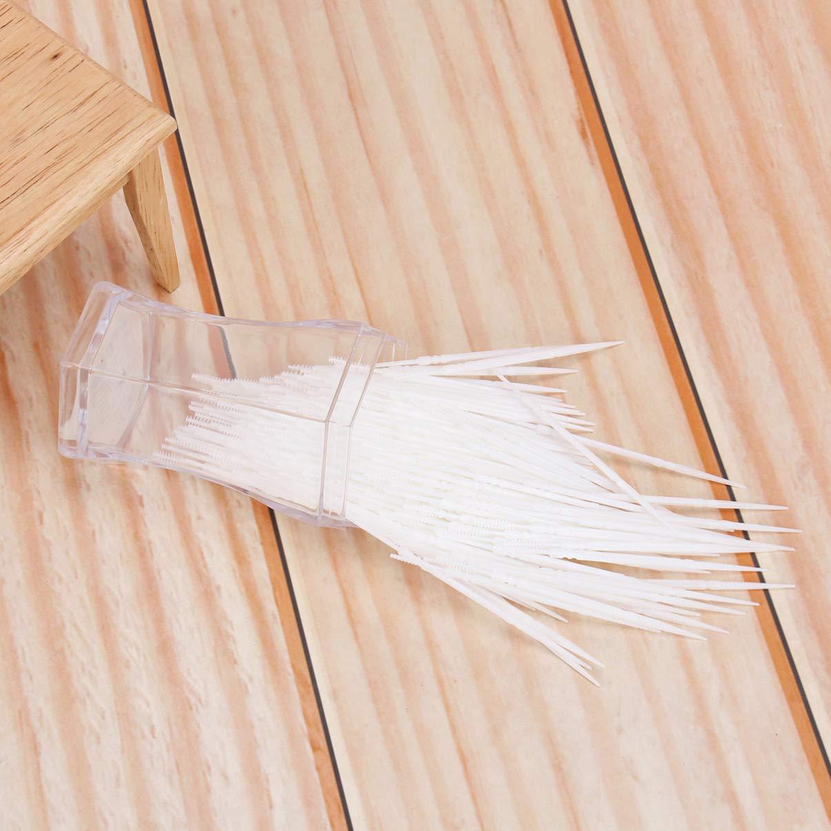 EXCEART Exceart 200Pcs Plastic Toothpick Double-Head Dental Toothpicks Oral Sticks Interdental Picks Brush Interdental Floss Cleaners for Household (White)