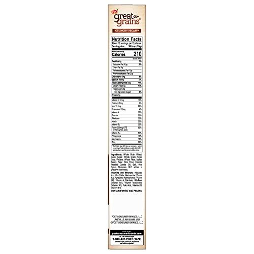 Great Grains Post Great Grains Crunchy Pecan Breakfast Cereal, Non GMO Project Verified, Heart Healthy, Low Saturated Fat, Whole Grain Cereal, 19 Ounce
