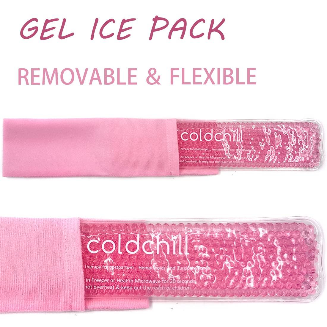 coldchill Reusable Perineal Ice Packs for Postpartum & Hemorrhoid Pain Relief, Hot & Cold Pack for Women After Pregnancy, 2 Ice Pack and 3 Cover. (Pink)