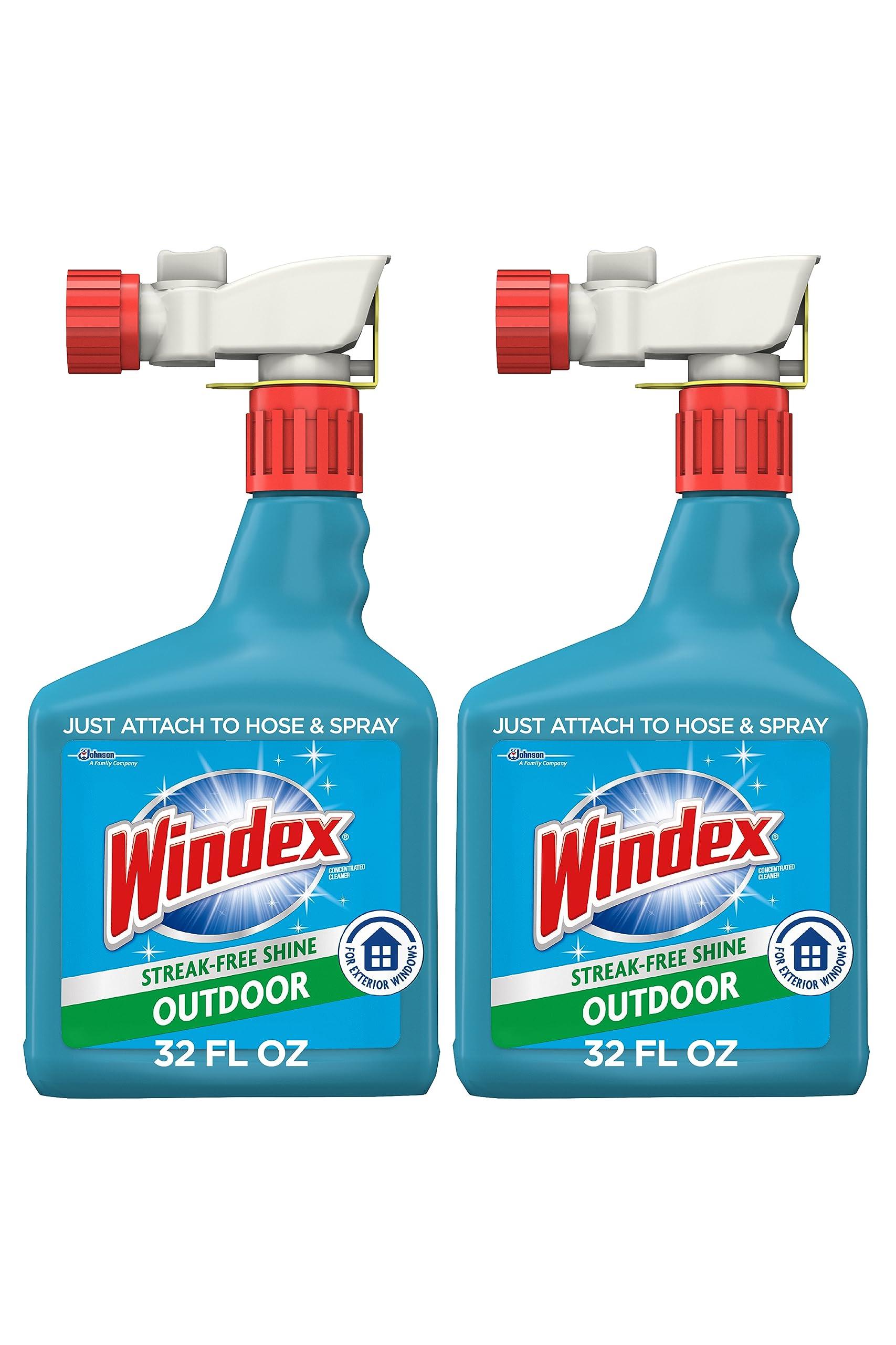 Windex Windex Outdoor Window and Glass Cleaner for Hose Ammonia Free, Concentrated Formula for Deep Outdoor Clean, Patio Cleaner, Compatible With All Hoses, 32 Fl Oz (Pack of 2)