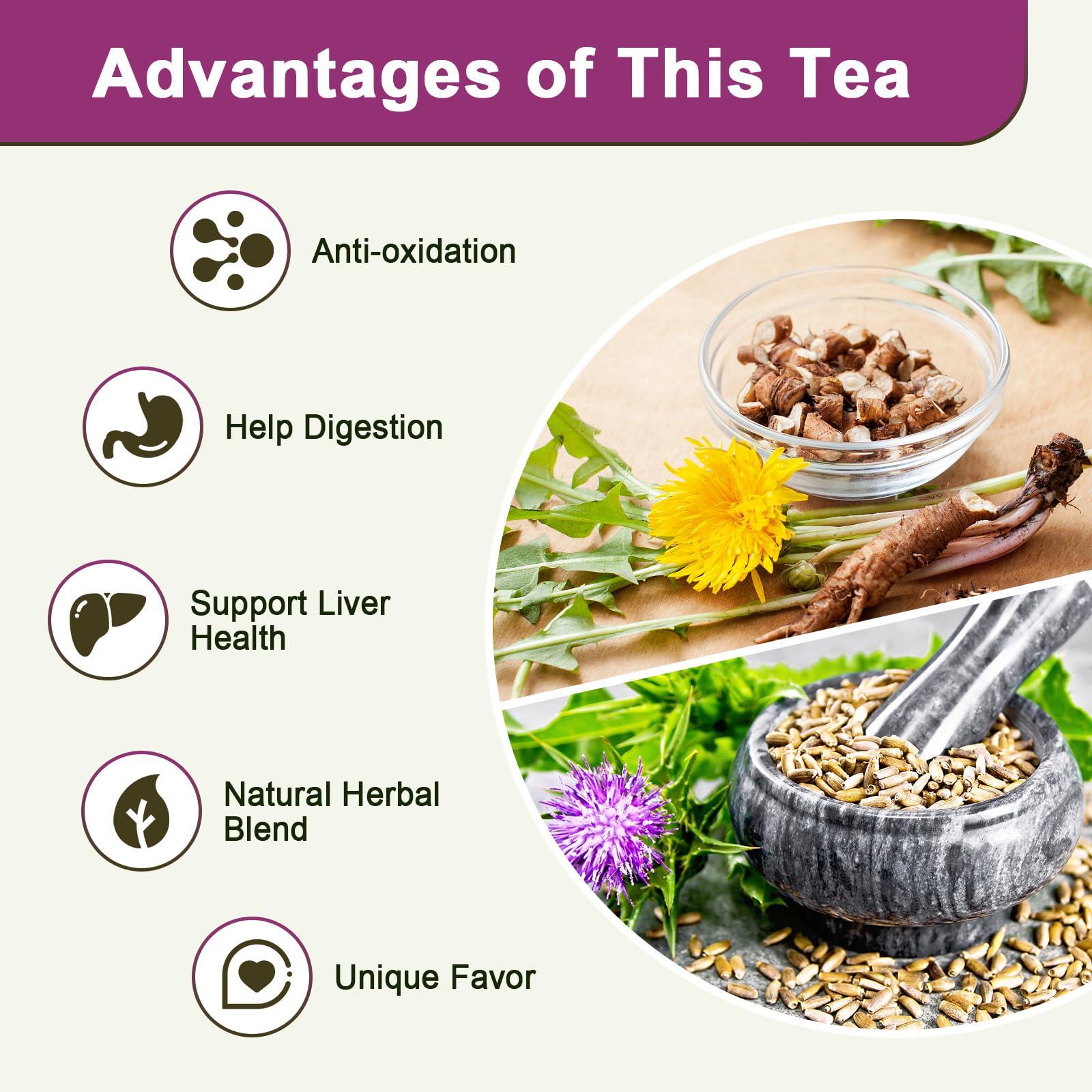 GORNVB Organic Roasted Dandelion Root Tea with Milk Thistle Tea - Supports Kidney Function and Liver Function, 30 Tea Bags