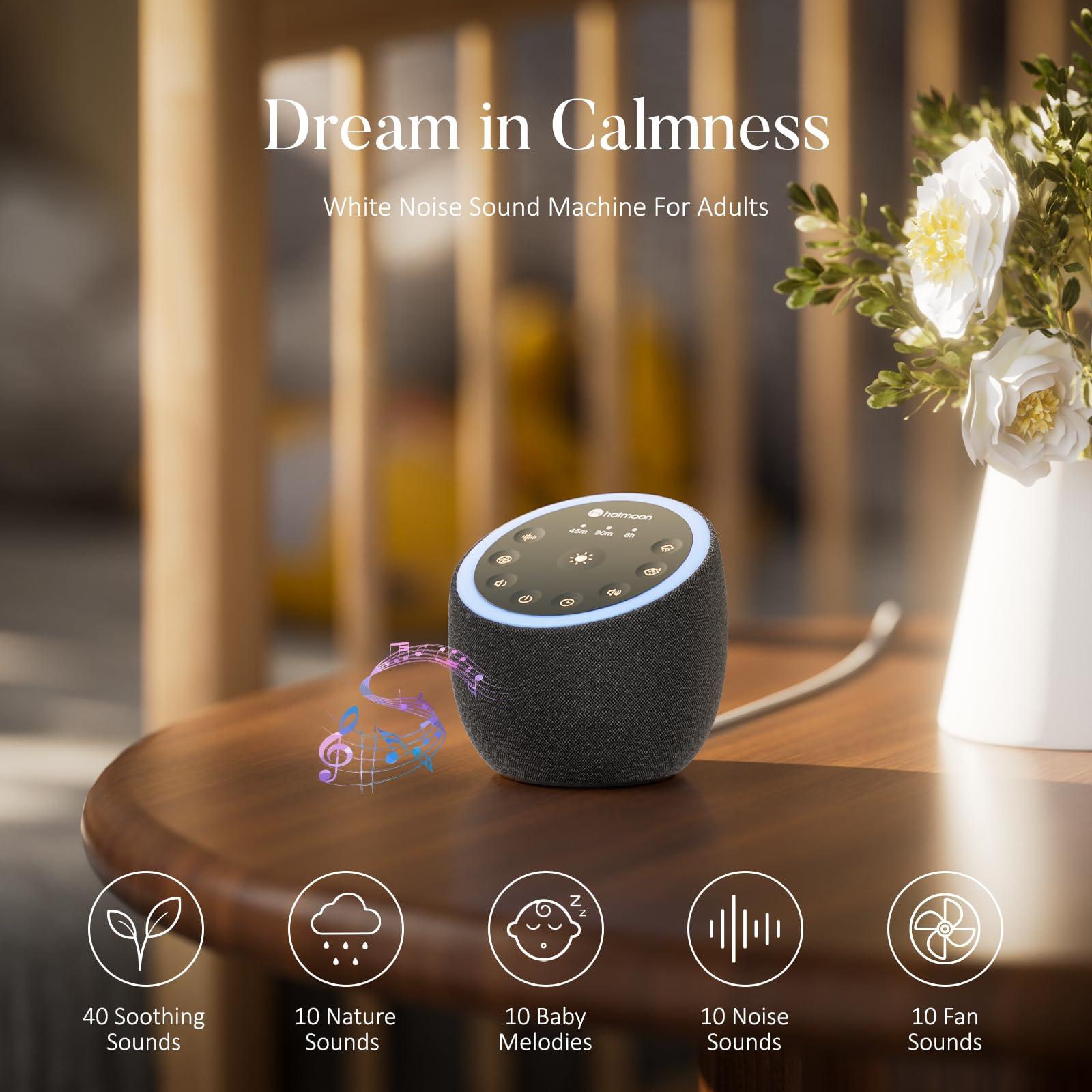 Hotmoon Sleep Sound Machine White Noise Machine 40 Non Looping Sounds 8 Night Light Colors 4 Timers 32 Adjustable Volume Memory Function Brown Noise Sounds Machine for Baby Kids Adult Plug-in, Black