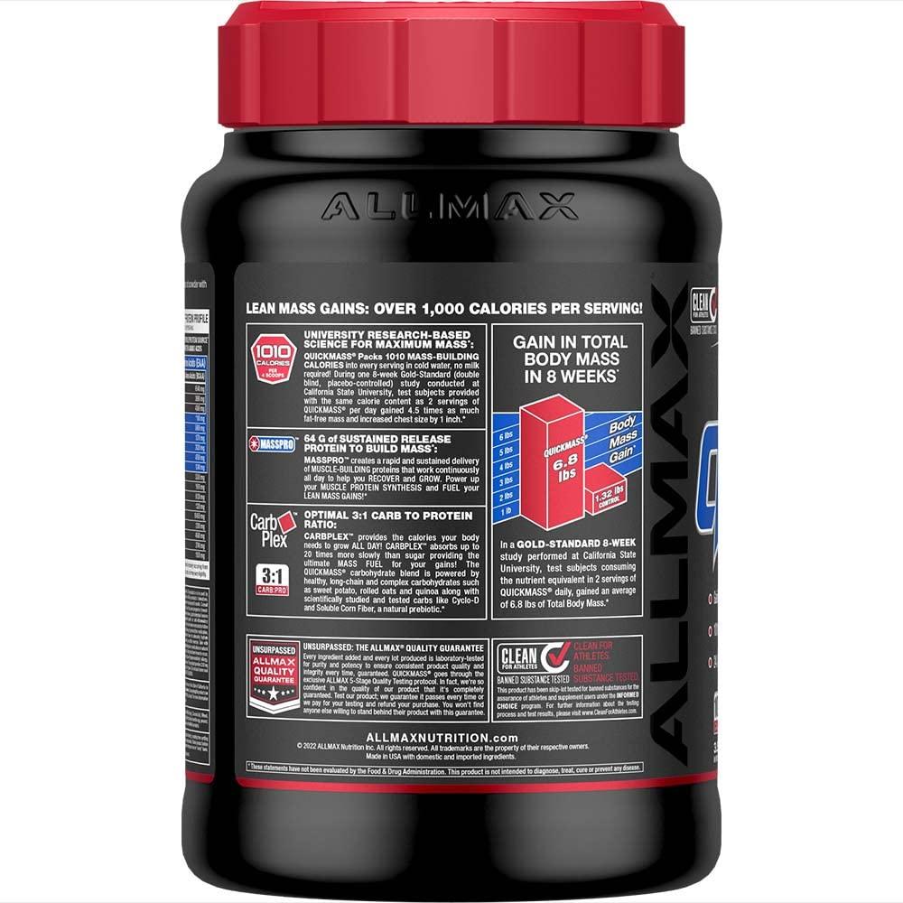 ALLMAX Nutrition ALLMAX QUICKMASS, Chocolate - 3.5 lb - Rapid Mass Gain Catalyst - Up to 64 Grams of Protein Per Serving - 3:1 Carb to Protein Ratio - Zero Trans Fat - Up to 24 Servings
