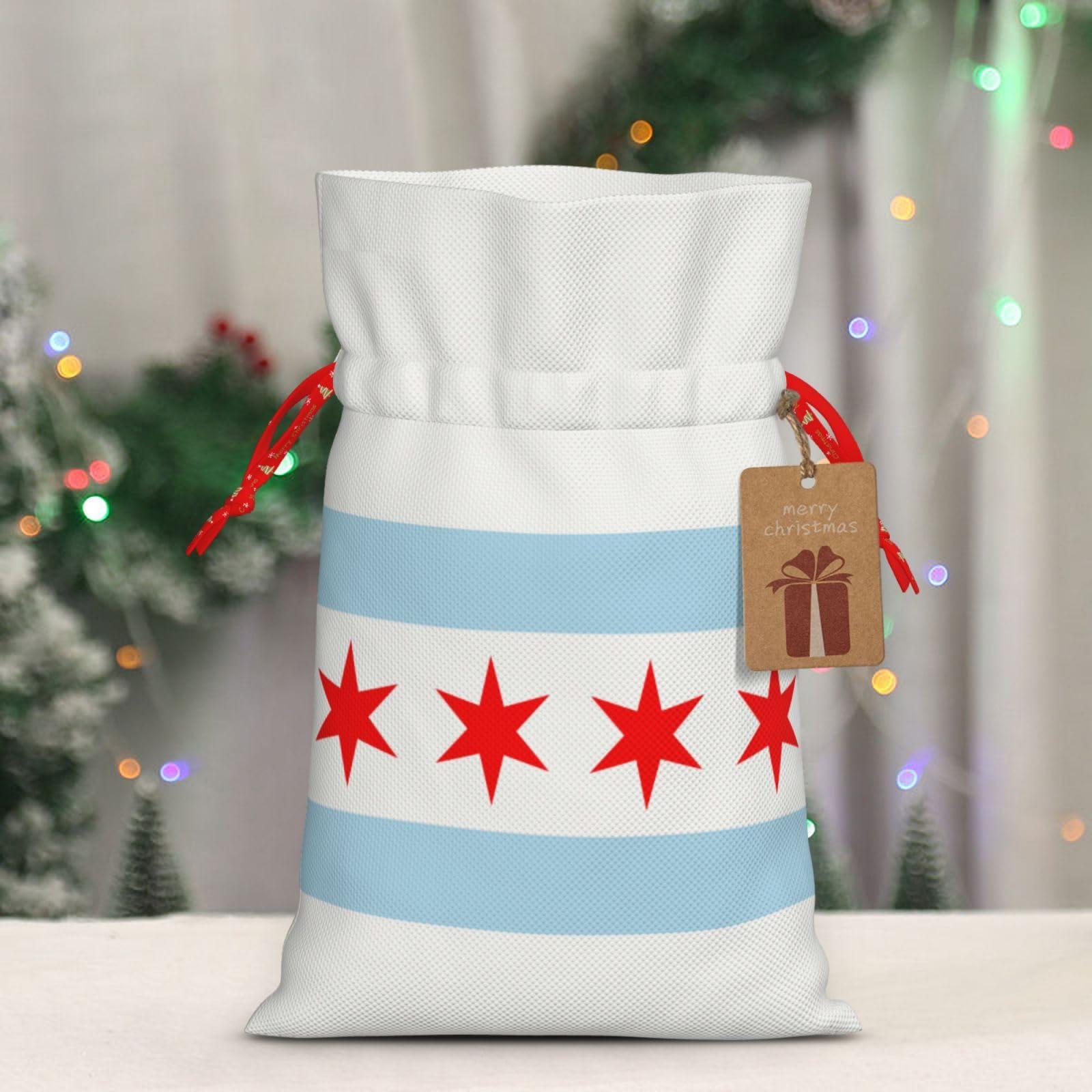 Generic Chicago Flag Christmas Gift Bags Holiday Gift Bags -Christmas Bags For Gifts For Christmas Party Decorations -Christmas Gift Wrap