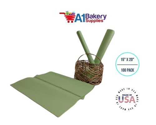 A1 Bakery Supplies Sage Green Light Olive Bulk Tissue Paper 15 Inch x 20 Inch - 100 Sheets Premium Quality Gift wrap Tissue Paper Made in USA