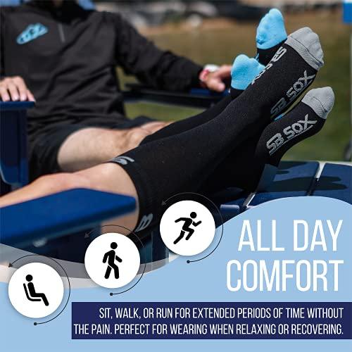 SB SOX SB SOX Compression Socks (20-30mmHg) for Men & Women – Best Compression Socks for All Day Wear, Better Blood Flow, Swelling! (Large, Black/Blue)