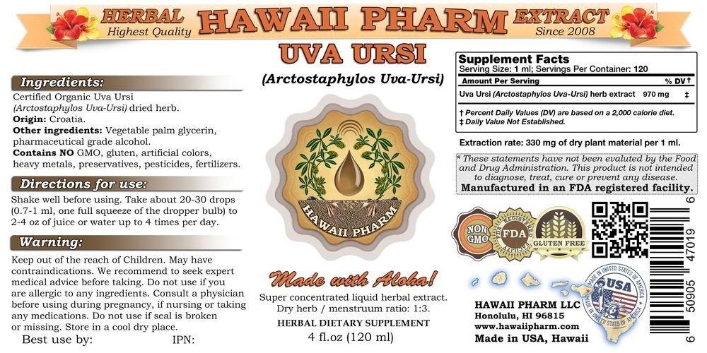 HawaiiPharm Uva Ursi Liquid Extract, Organic Uva Ursi (Arctostaphylos Uva-Ursi) Tincture, Herbal Supplement, Hawaii Pharm, Made in USA, 2 fl.oz