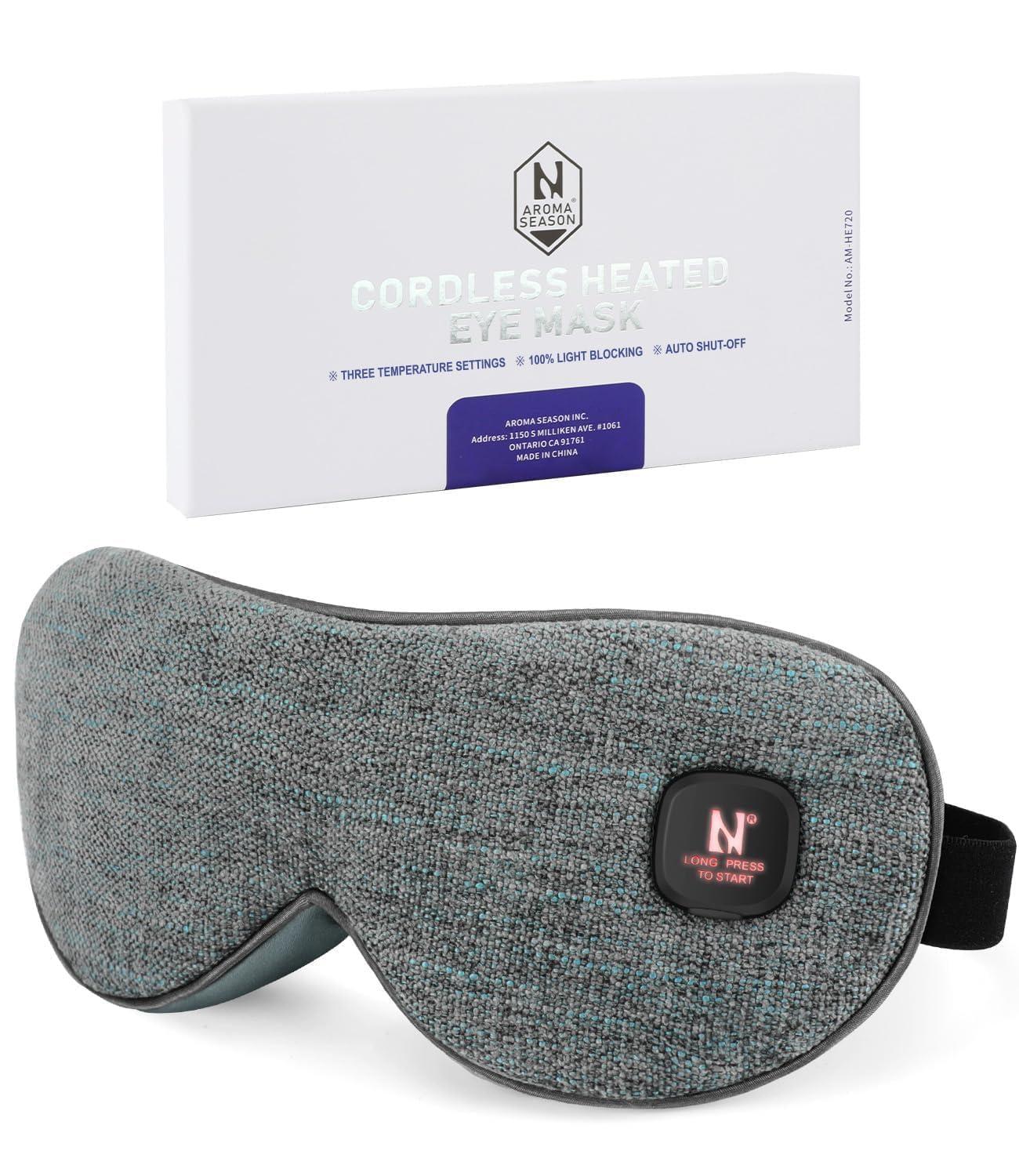 Aroma Season Aroma Season Heated Eye Mask Cordless, Warm Compress for Dry Eyes, Stye. Blepharitis, Chalazion, MGD, Machine Washable Perfect Light Blocking (Grey)