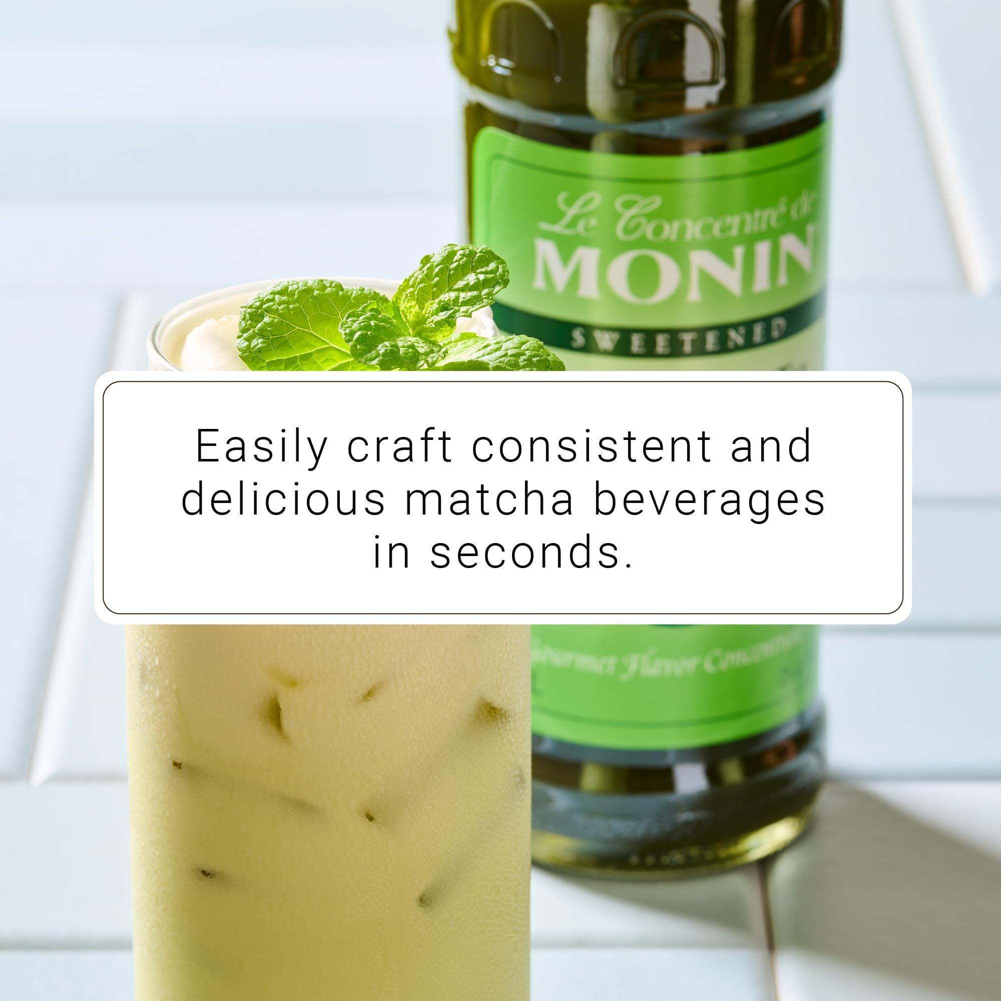 Monin Monin - Matcha Green Tea Concentrate, Made with Organic Japanese Matcha Powder, 40mg Caffeine Per Serving, Great for Matcha Lattes, Lemonades, & Desserts, Non-GMO, Gluten-Free (Plastic, 1 Liter)