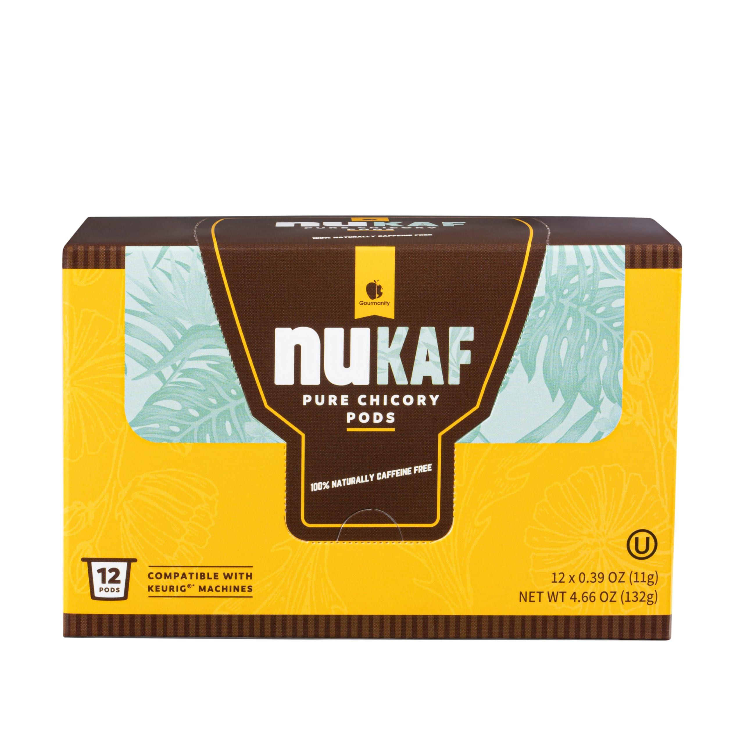 Gourmanity nuKAF Chicory K Cups | Kosher Chicory Root K Pods for your Keurig | 100% Caffeine Free | Keurig K Cups Coffee Alternative by Gourmanity [6 boxes of 12 pods each | 72 total pods]
