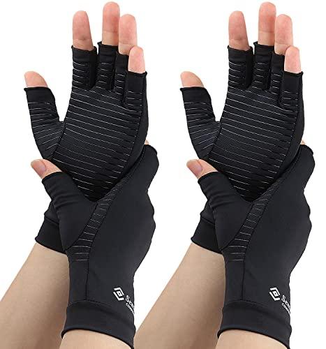 Semikk 2 Pairs Compression Gloves for Women and Men – Copper Arthritis Gloves for Rheumatoid Arthritis Osteoarthritis Carpal Tunnel – Hand Pain Relief and Support – Open Finger (Black, X-Large (2 Pair))